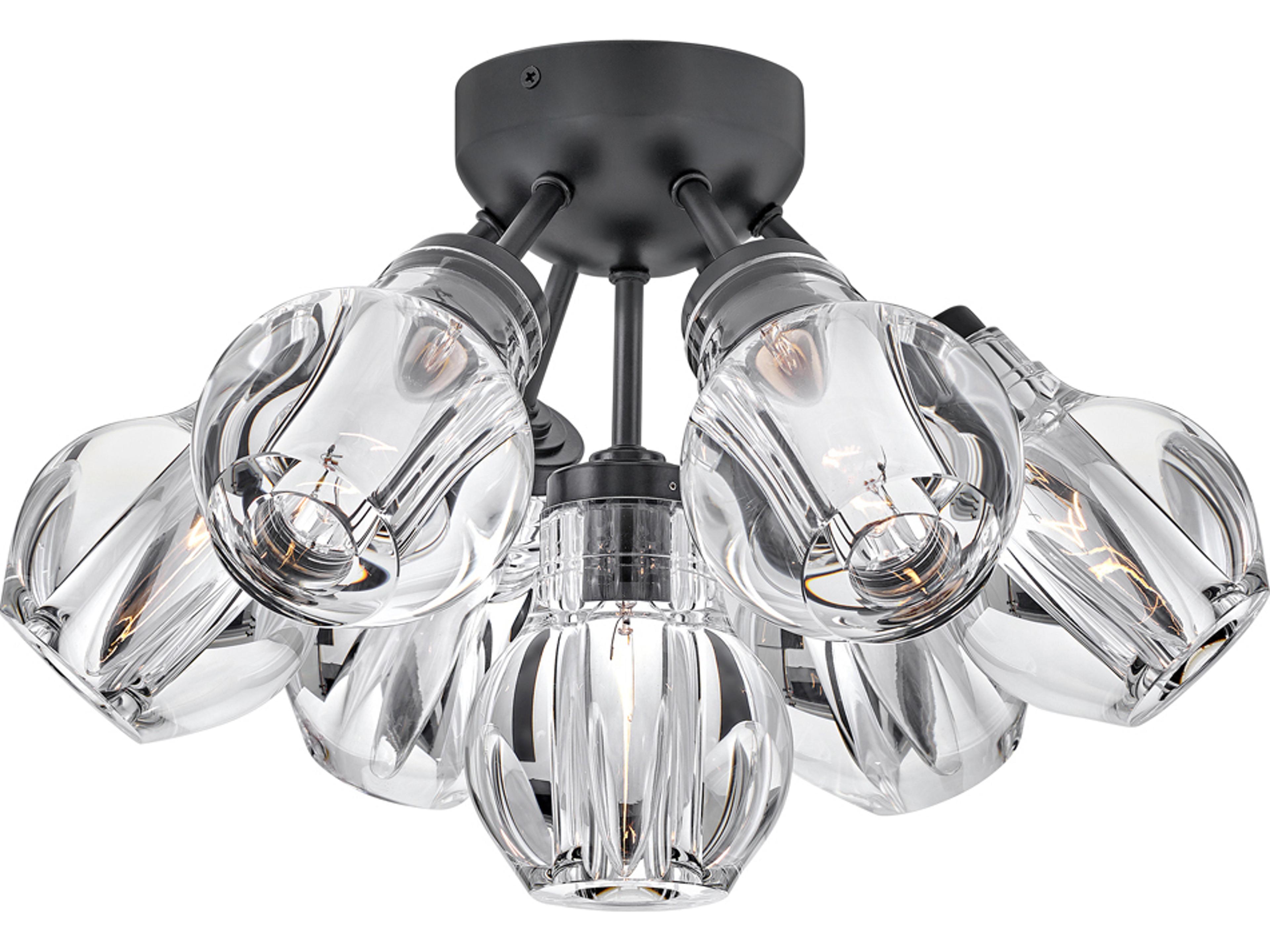 Fredrick Ramond Elise 7-Light Black Glass Globe Linear Semi Flush Mount