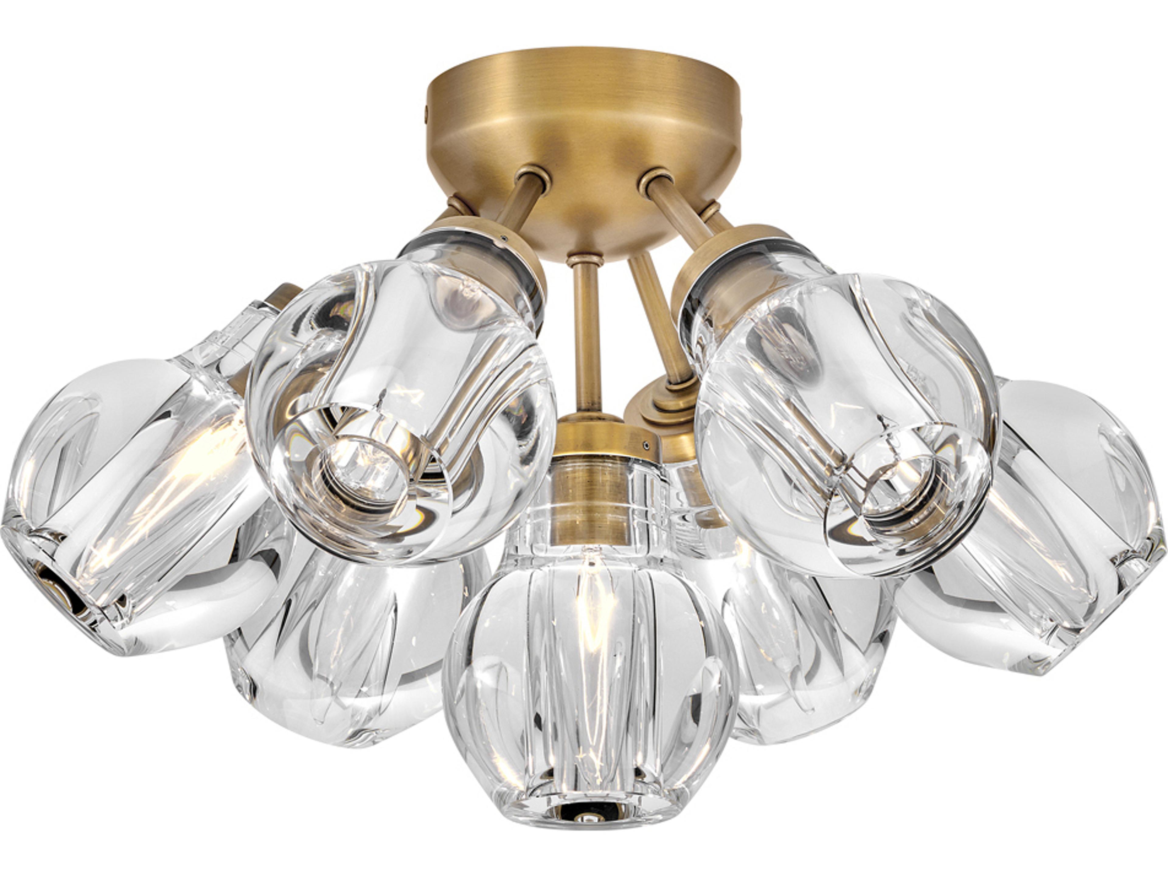 Elise 7-Light Heritage Brass Glass Globe Linear Semi Flush Mount