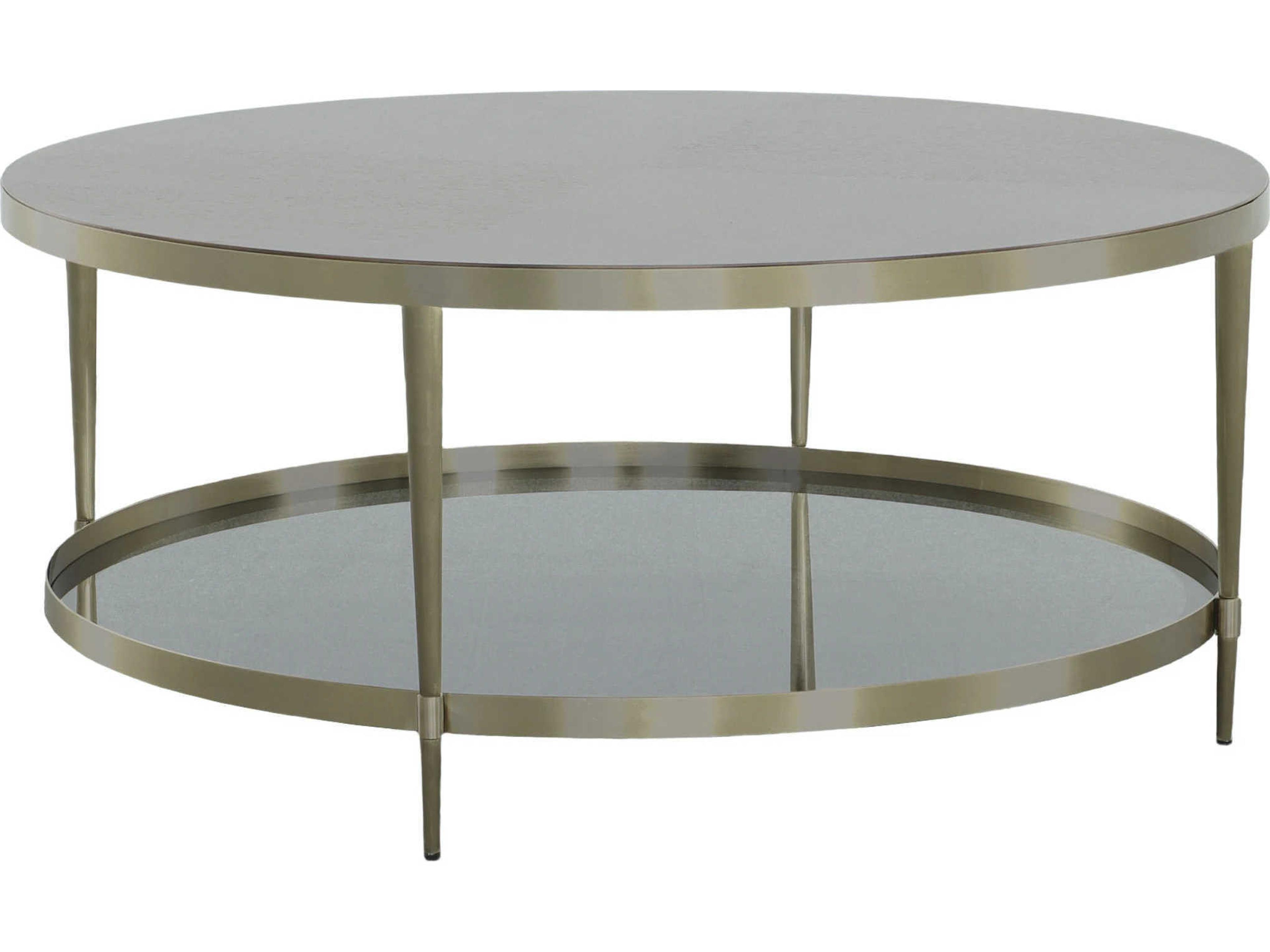 Libby Langdon Round Wood Smoked Stone Coffee Table