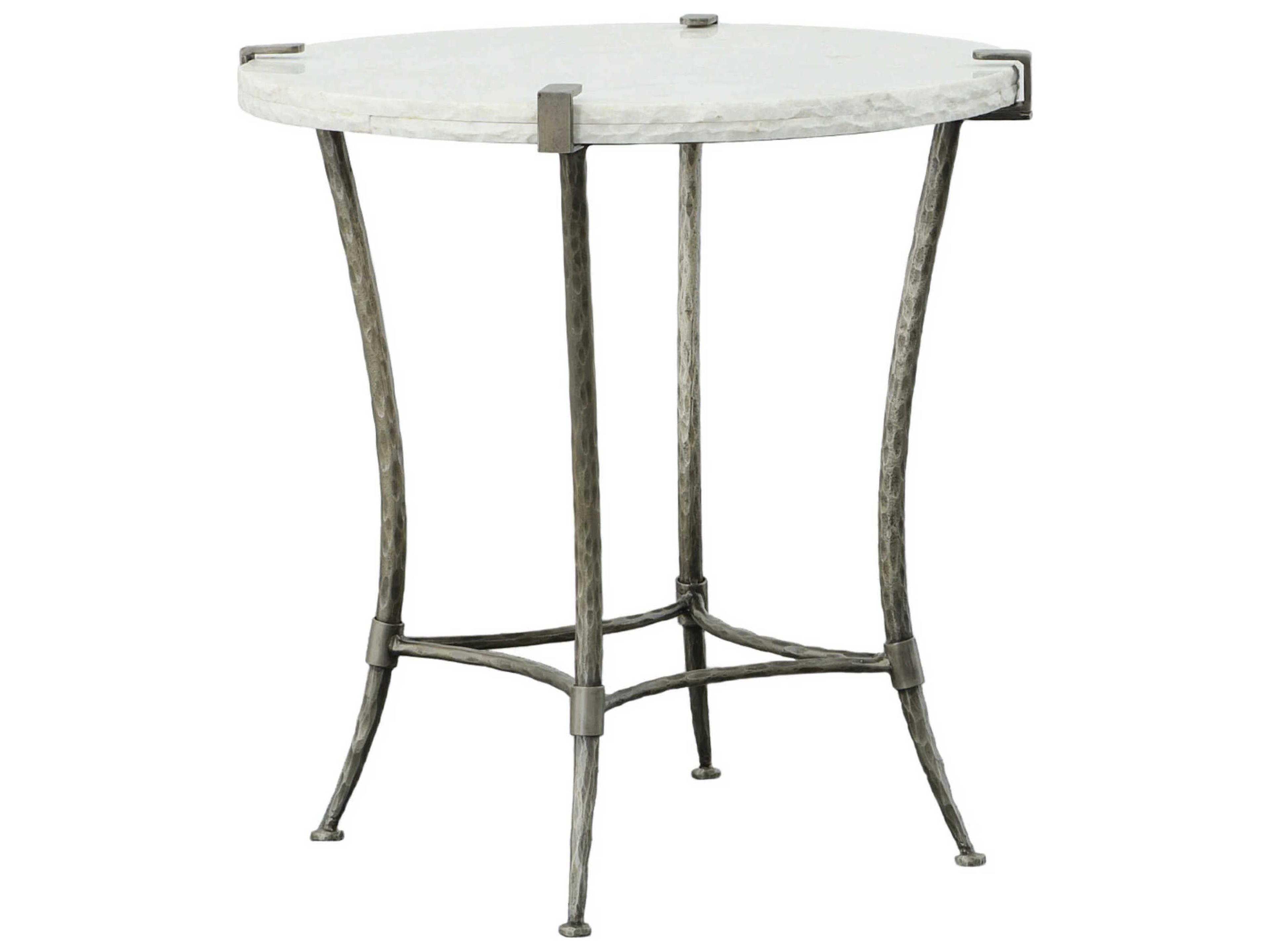 Palermo Round Chiseled White Marble Stainless Steel End Table