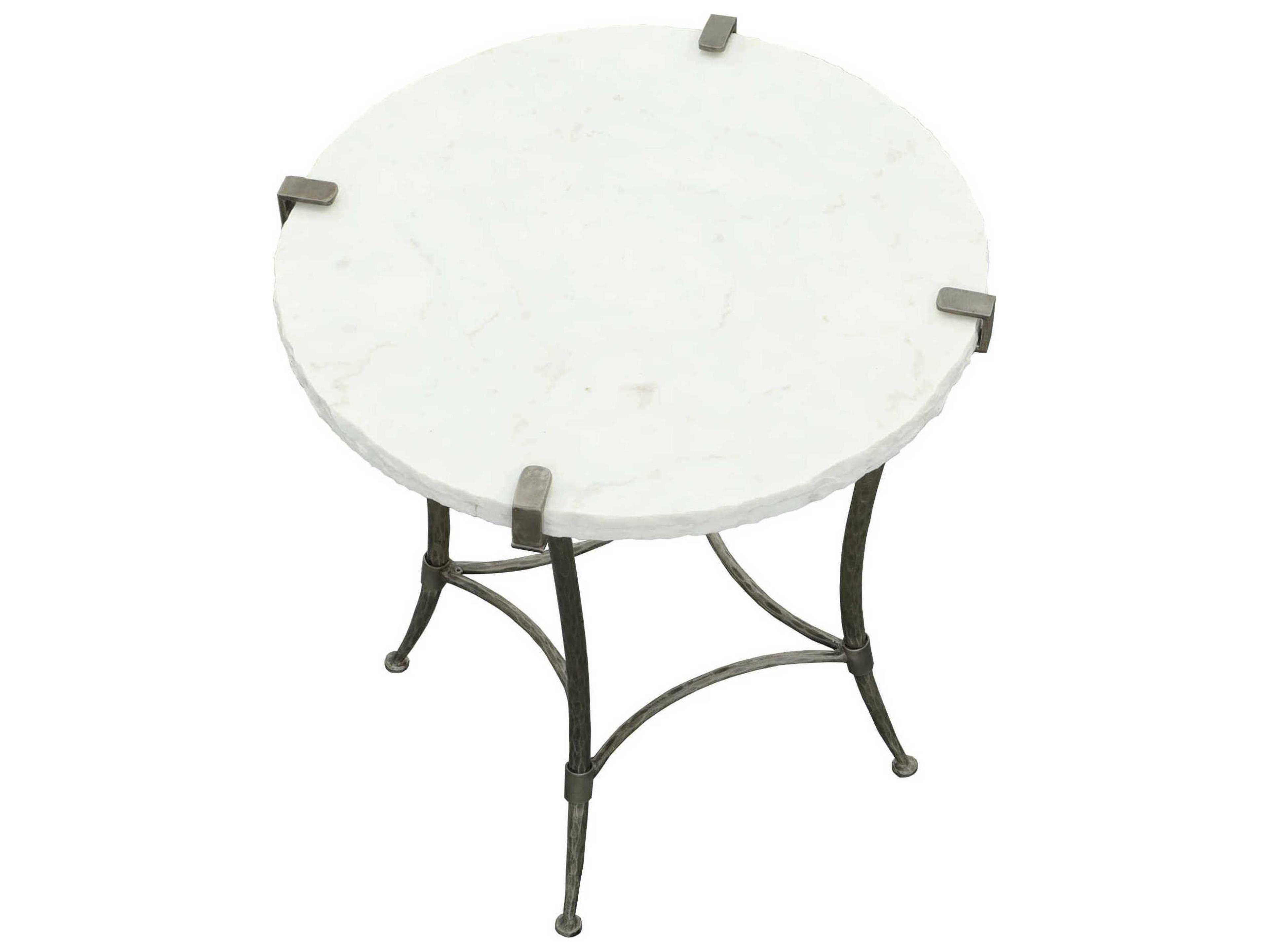 Fairfield Chair Palermo Round Chiseled White Marble Stainless Steel End Table