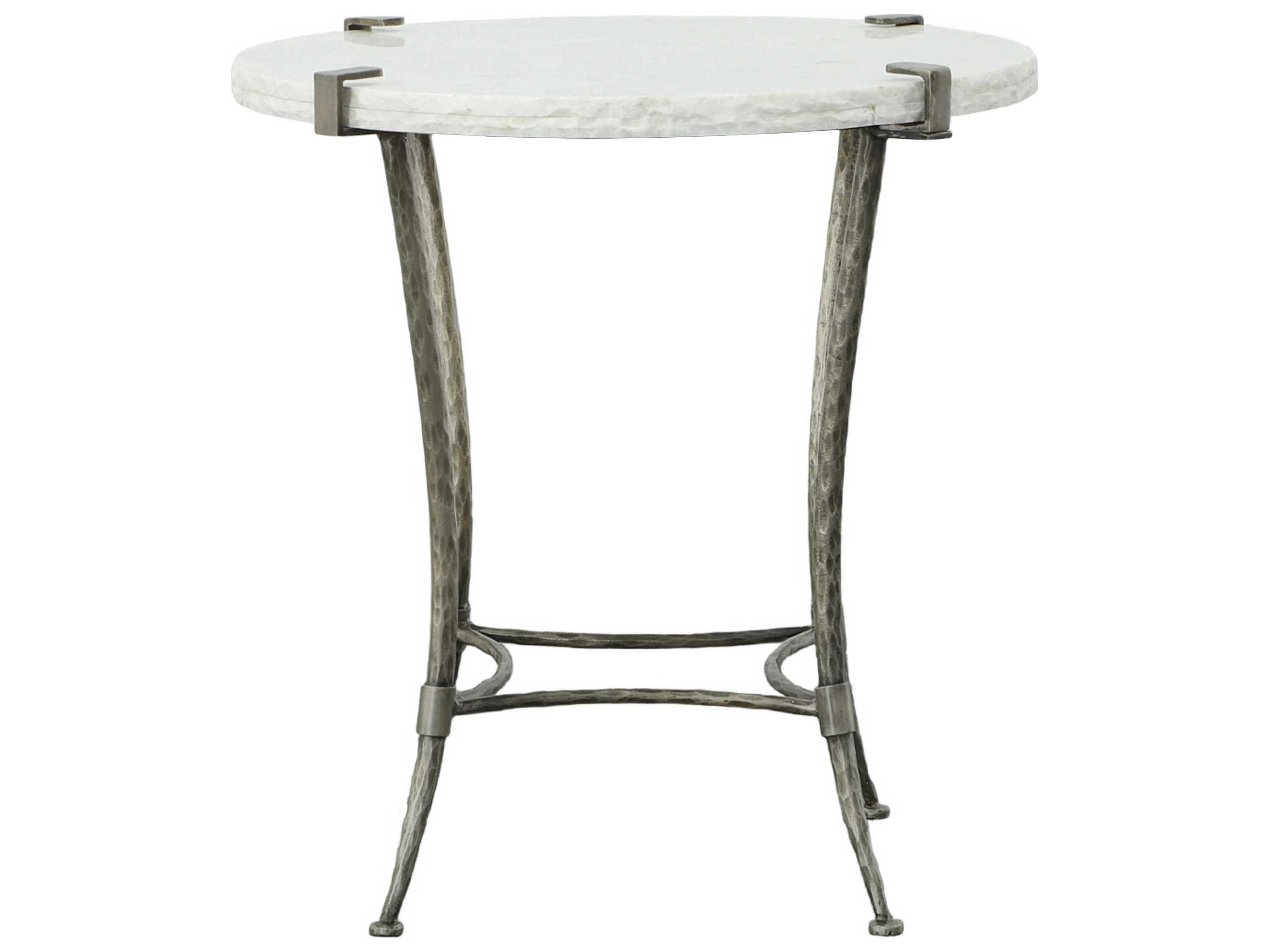 Fairfield Chair Palermo Round Chiseled White Marble Stainless Steel End Table