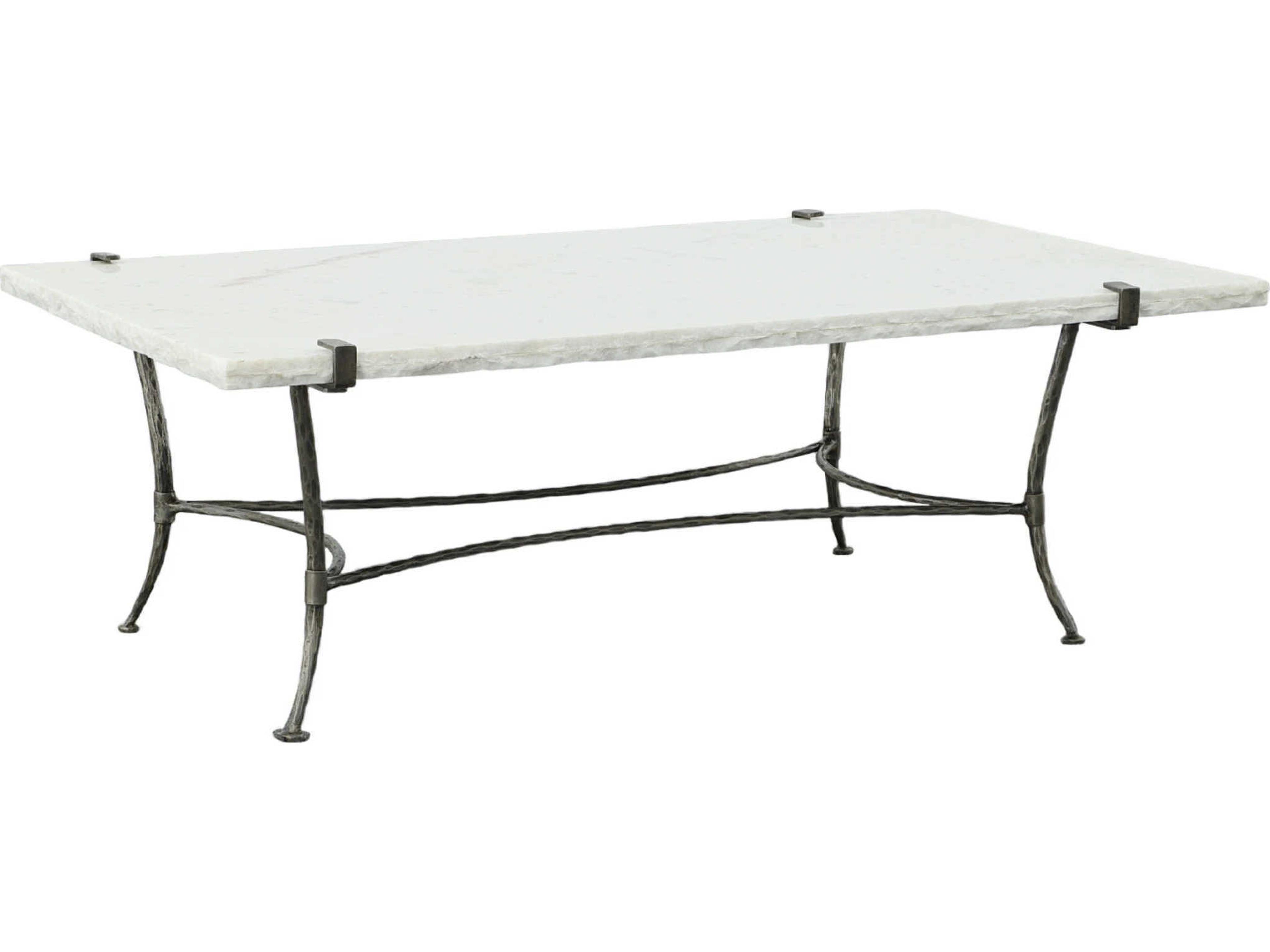 Palermo Rectangular Chiseled White Marble Stainless Steel Coffee Table