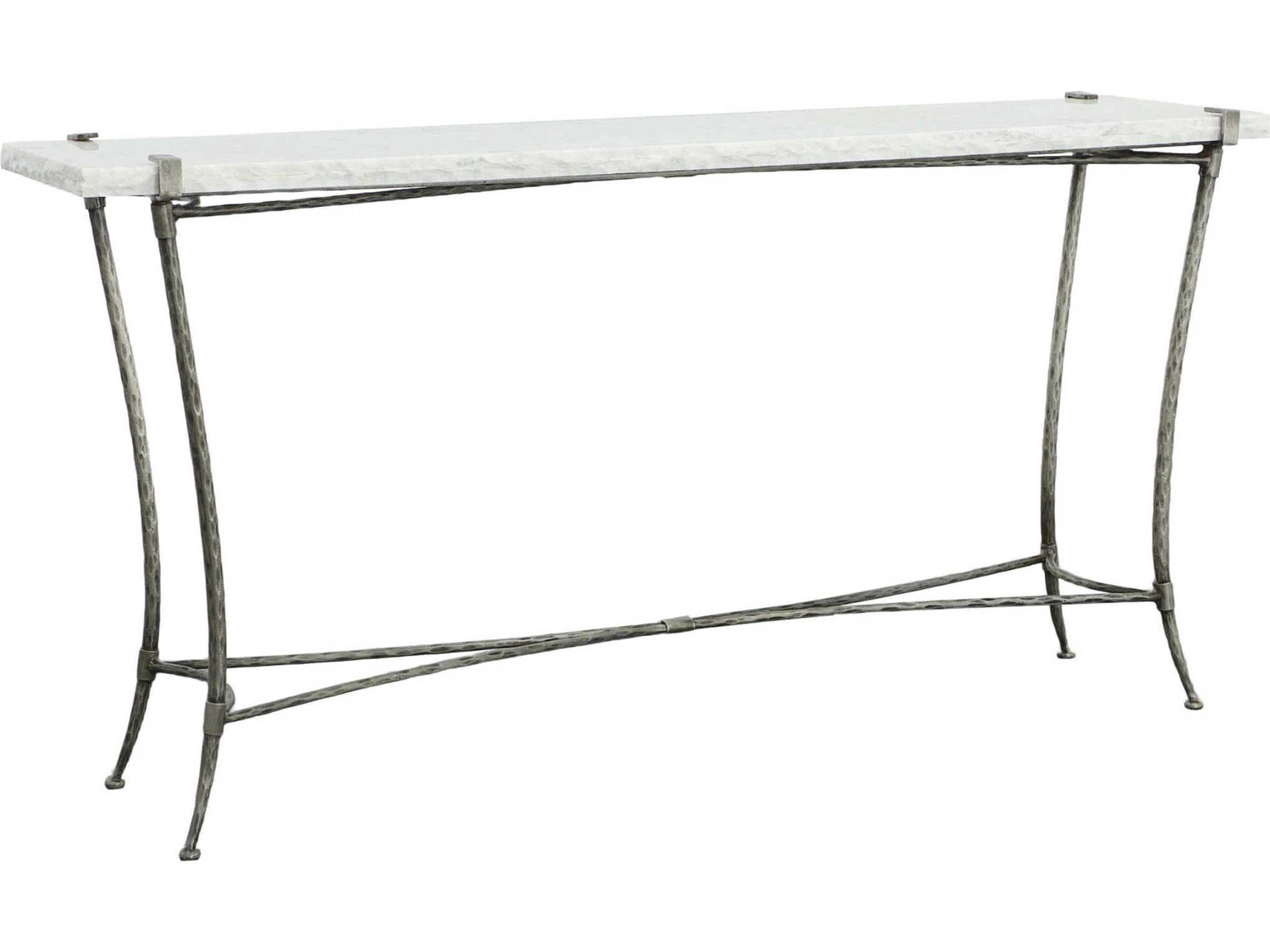 Palermo Rectangular Chiseled White Marble Stainless Steel Console Table