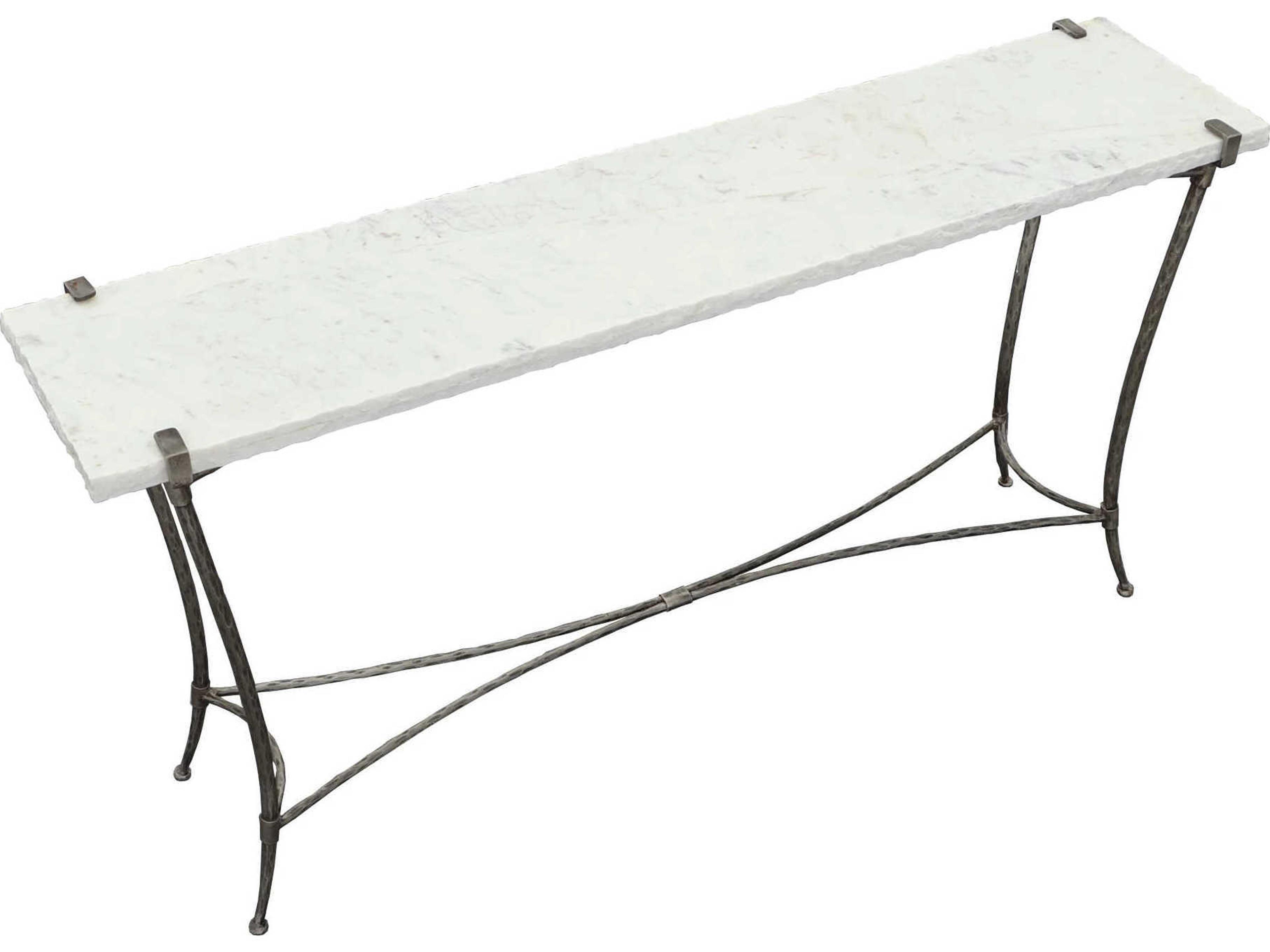 Fairfield Chair Palermo Rectangular Chiseled White Marble Stainless Steel Console Table