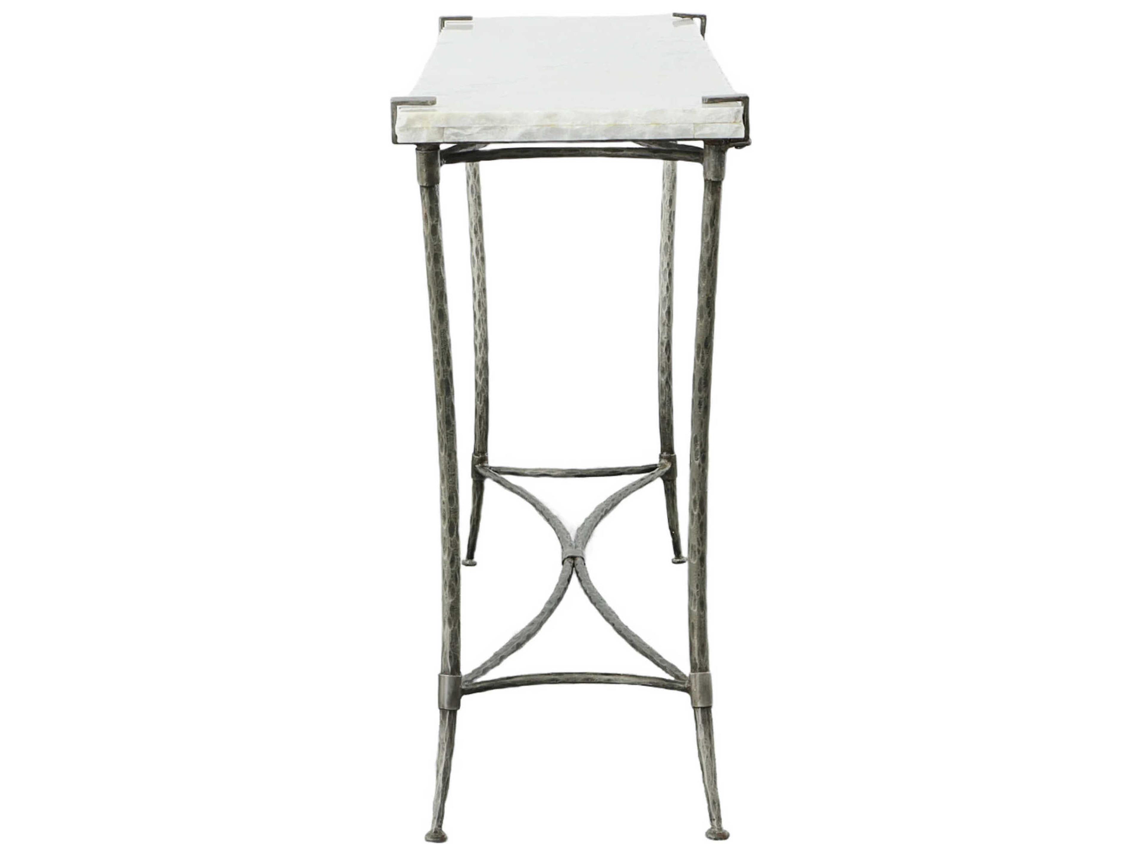 Fairfield Chair Palermo Rectangular Chiseled White Marble Stainless Steel Console Table