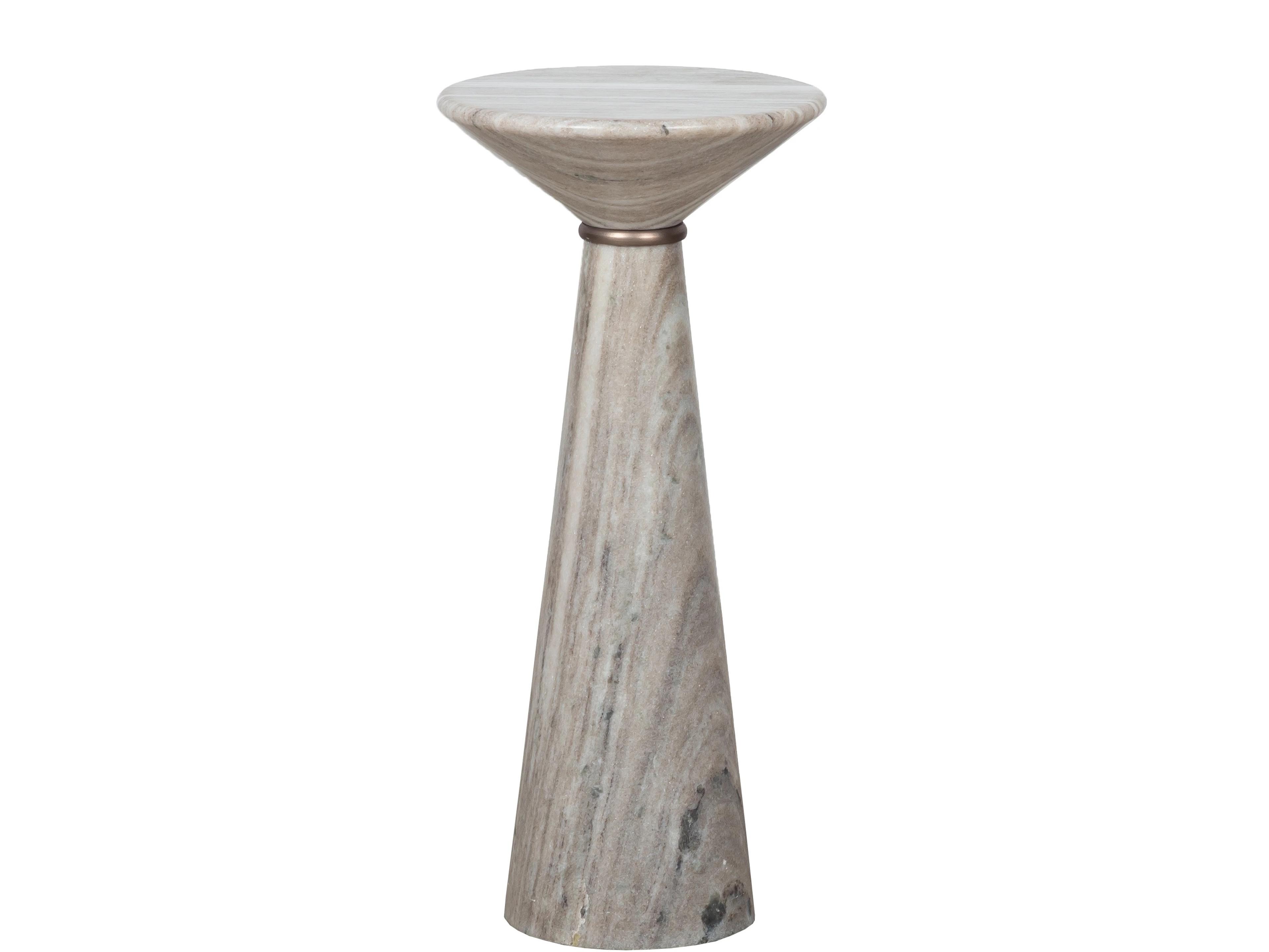 Sundries Rivers Round Marble Bronze Warm Grey Stone Drink Table