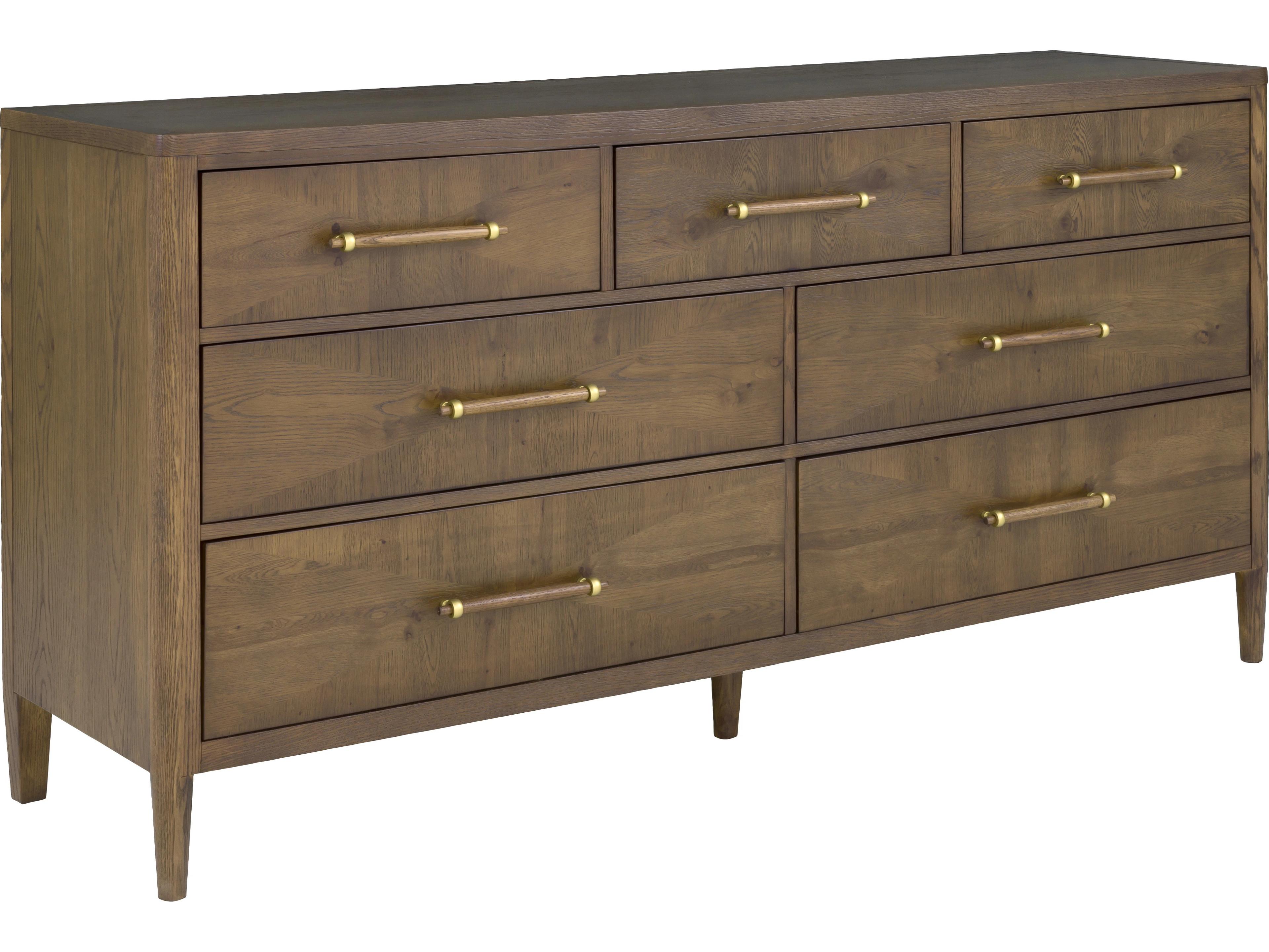 Maxwell 7-Drawers Brown Oak Wood Double Dresser