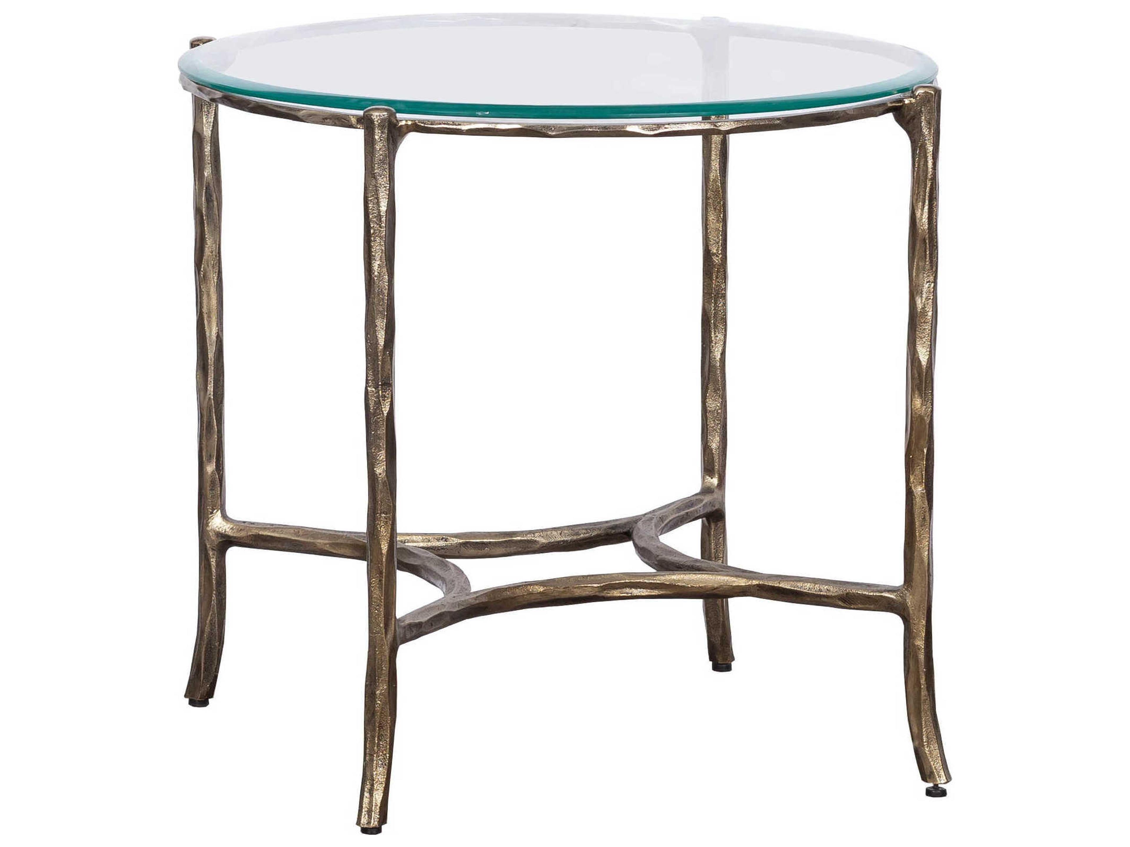 Monier Round Glass Antique Gold End Table