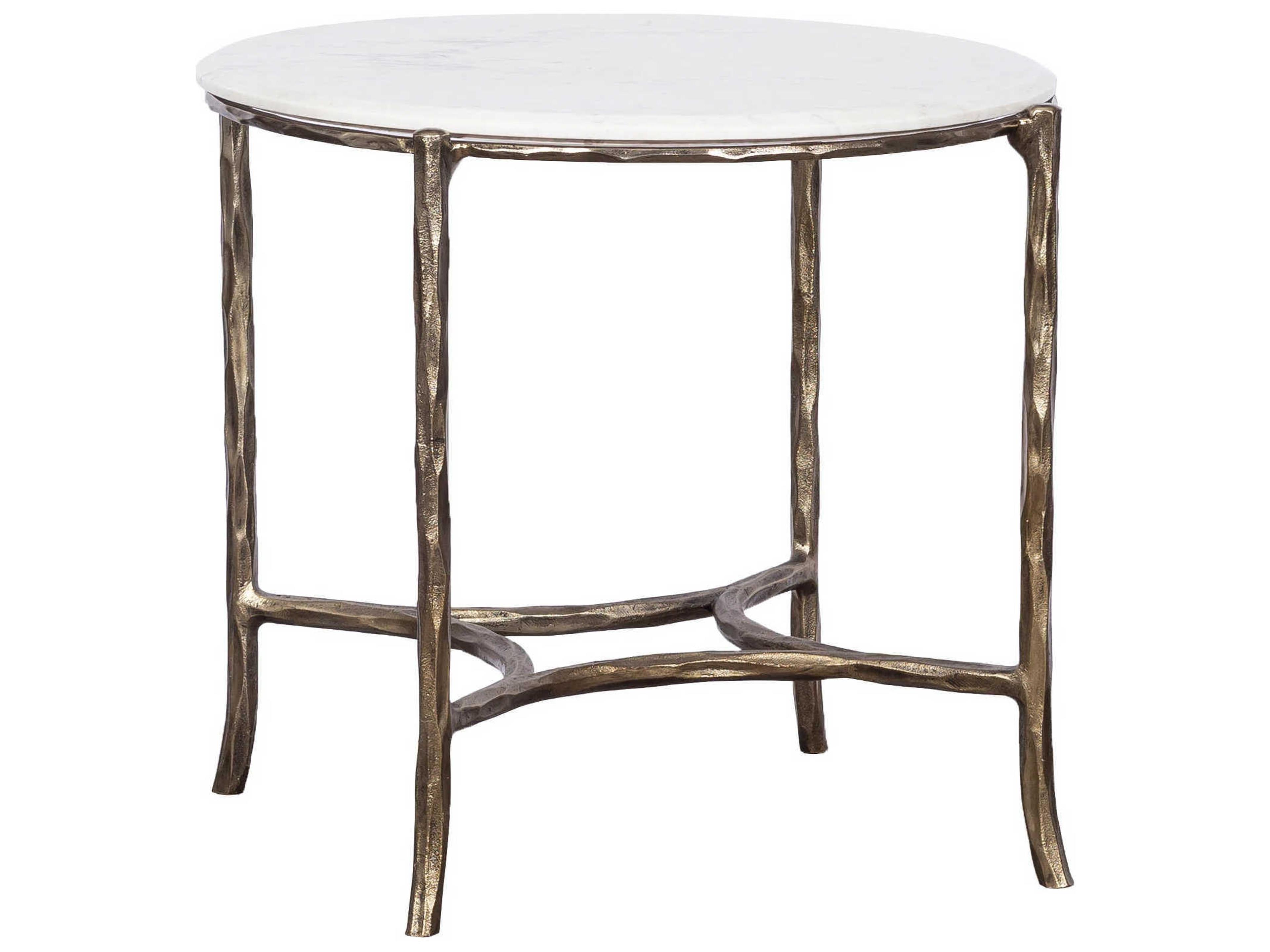 Monier Round Stone Antique Gold End Table
