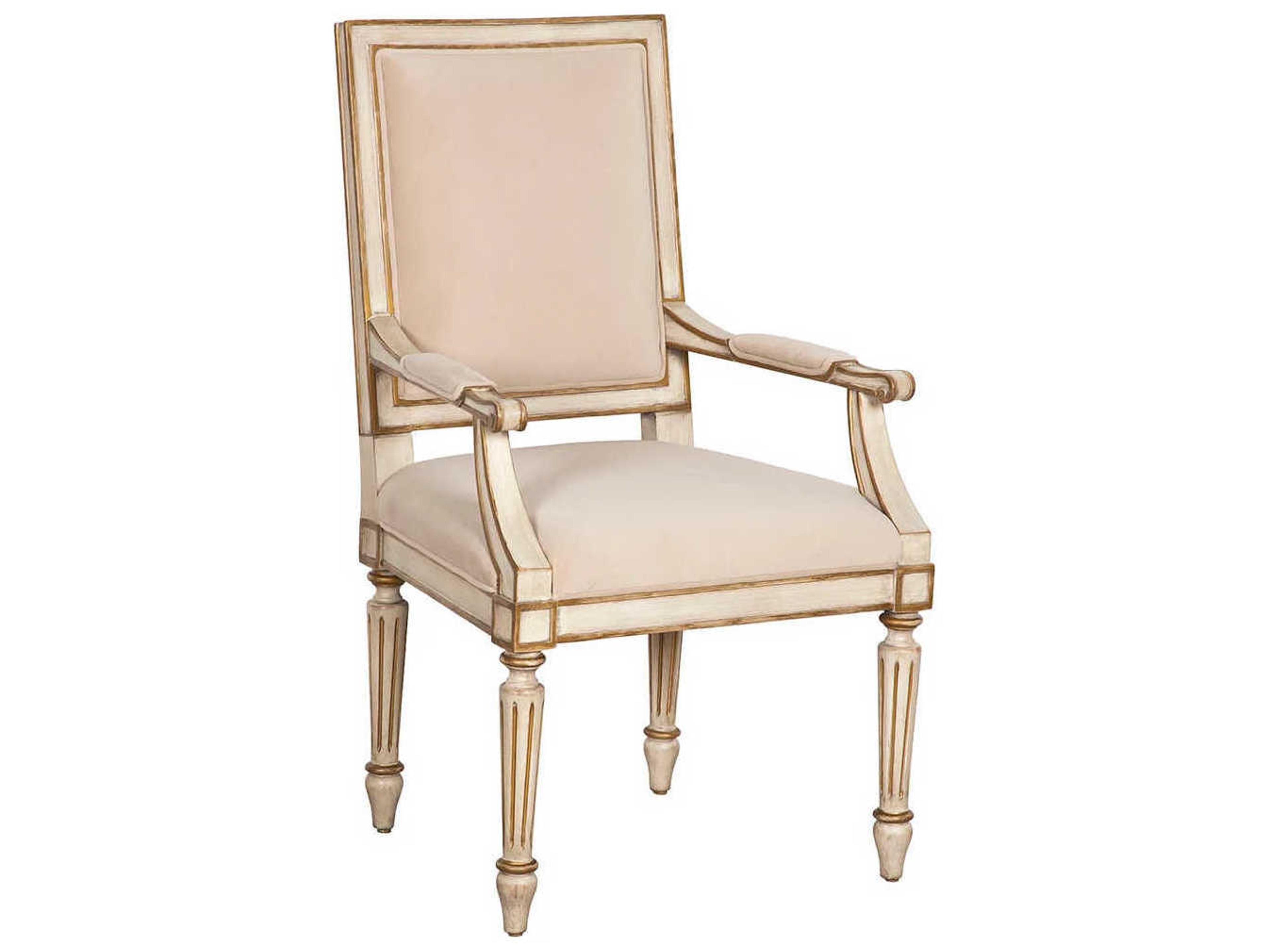 Beech Wood White Upholstered Arm Dining Chair