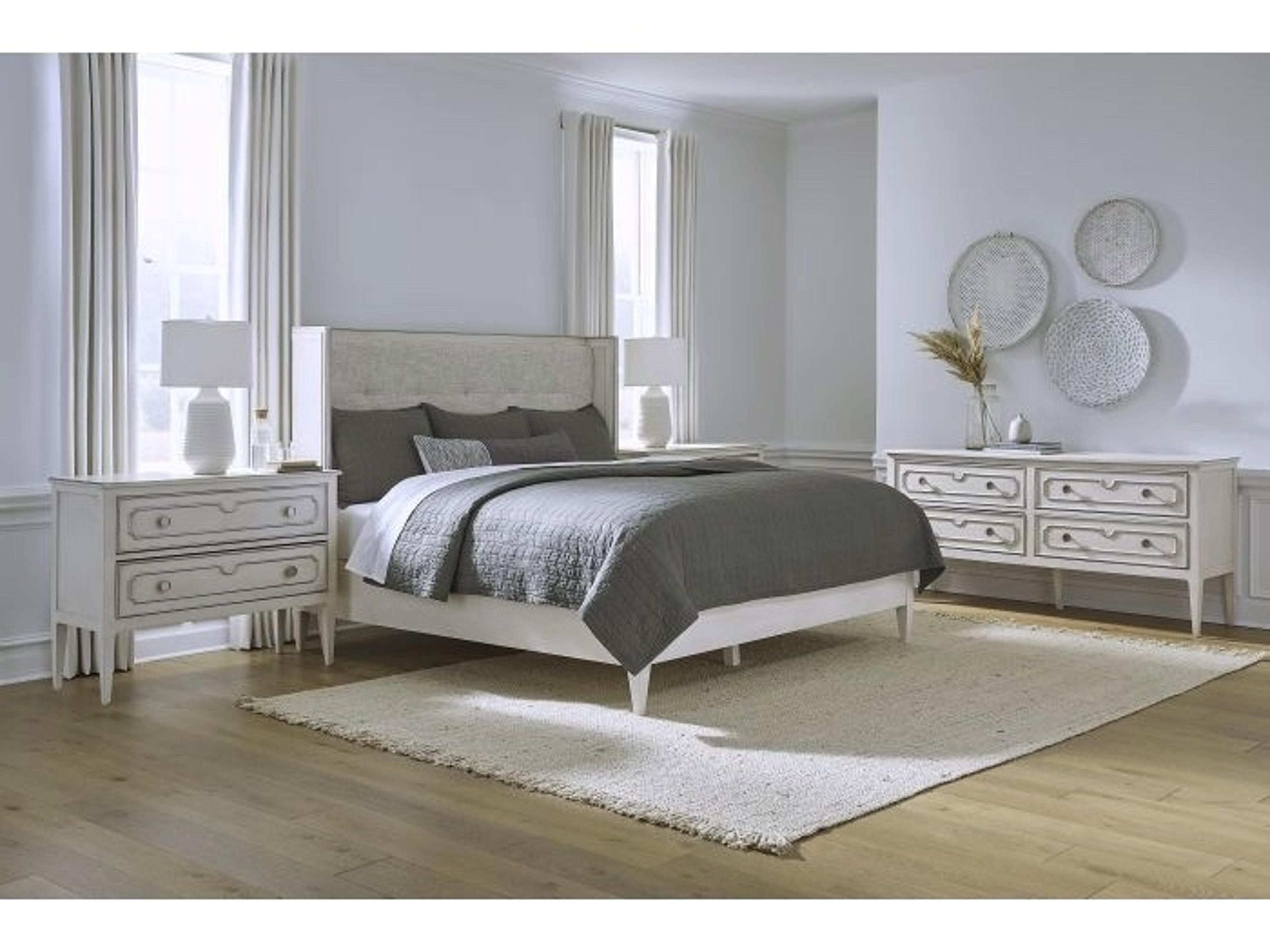 Fairfield Chair Monogram Gray Walnut Wood Queen Platform Bed