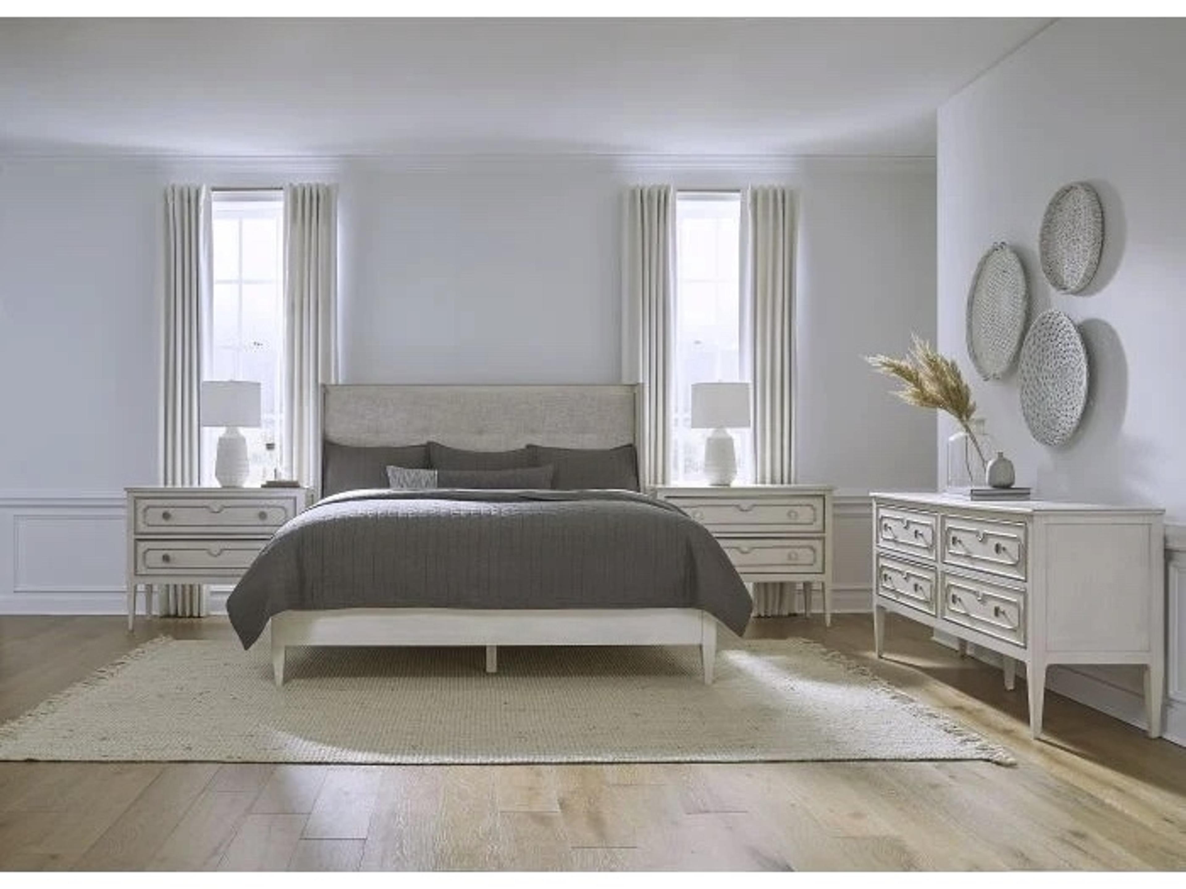 Fairfield Chair Monogram Gray Walnut Wood Queen Platform Bed