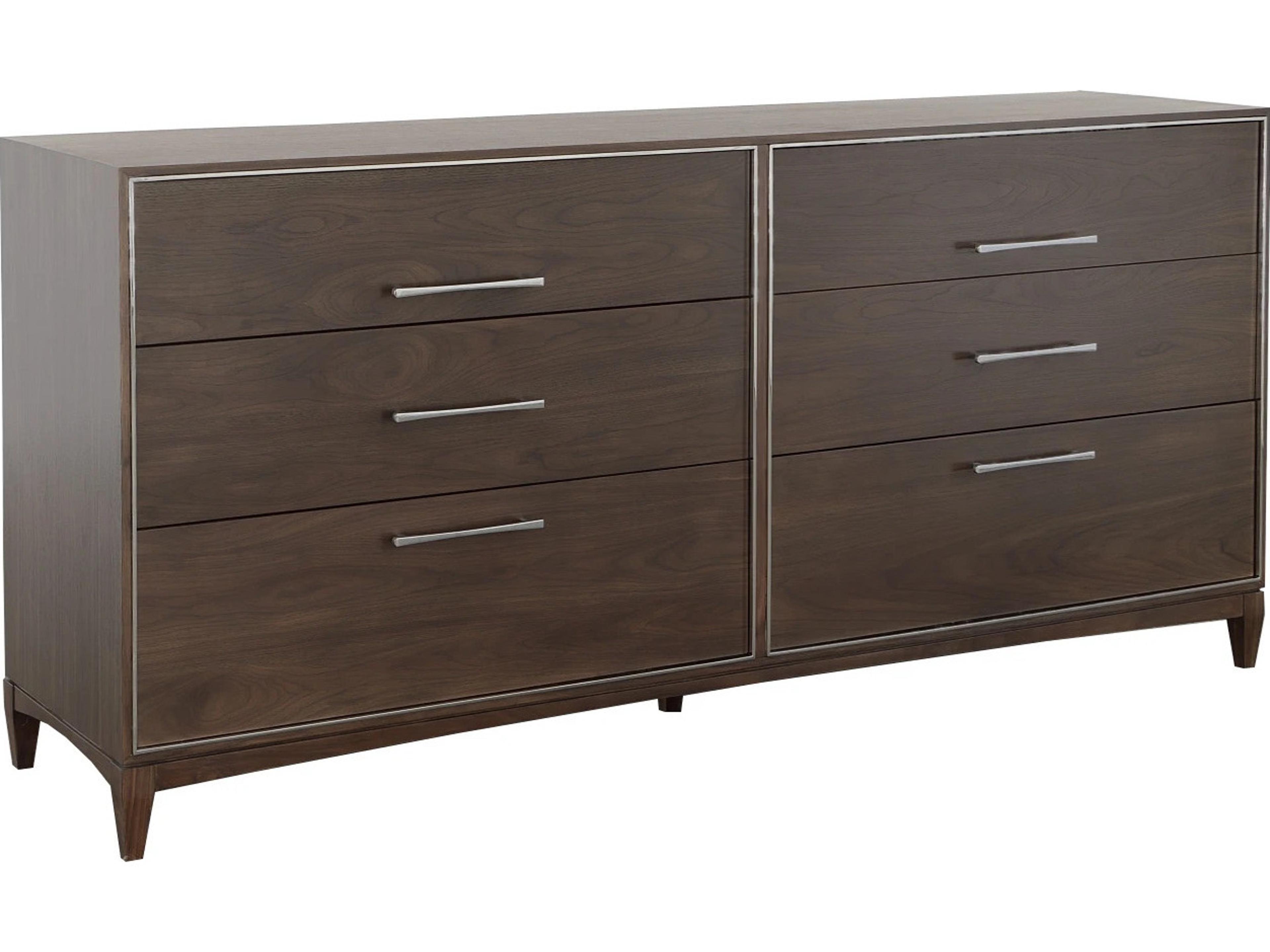 Monogram 6-Drawers Brown Walnut Wood Double Dresser