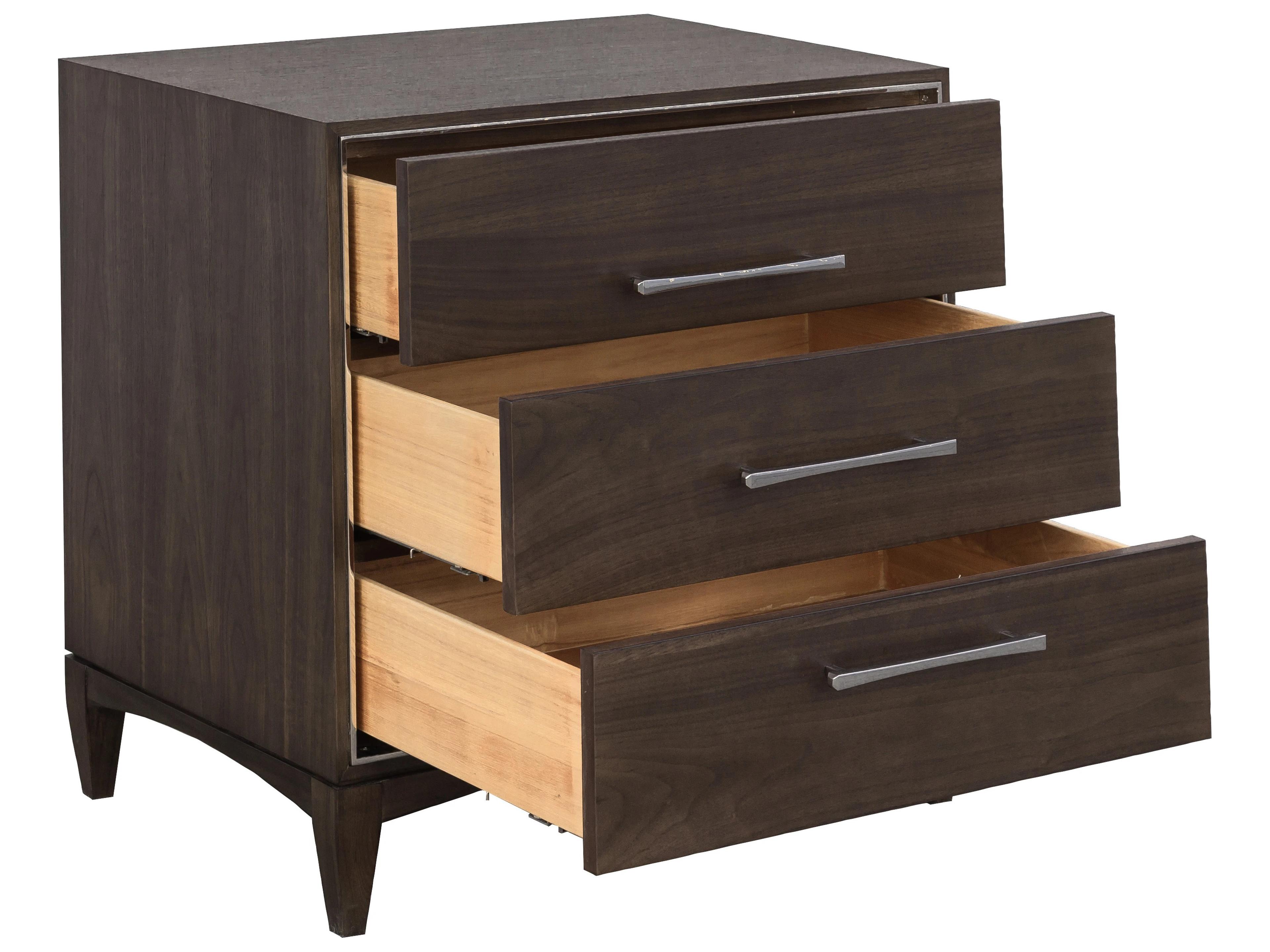 Fairfield Chair Monogram 3-Drawers Brown Walnut Wood Nightstand