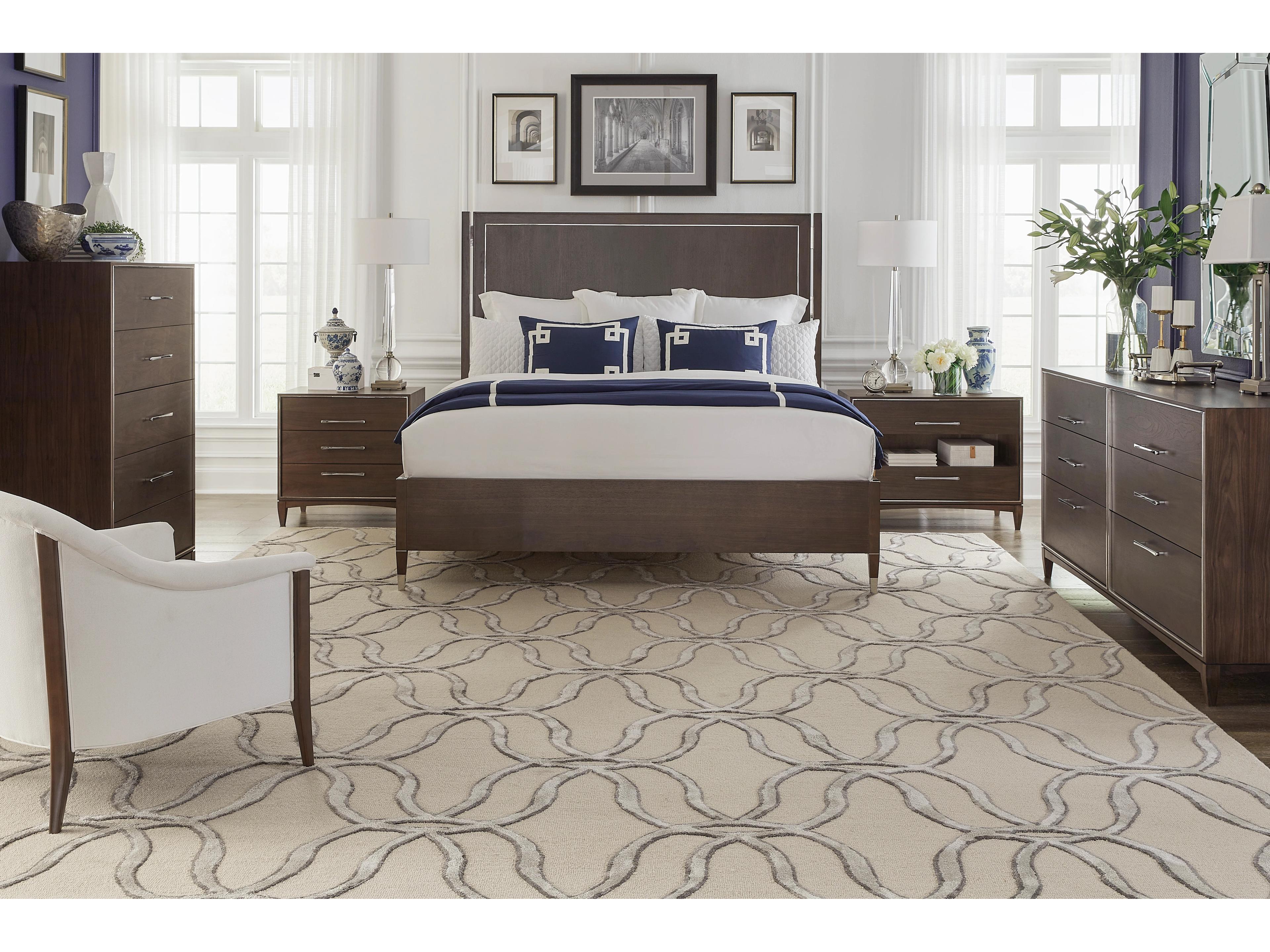 Fairfield Chair Monogram Brown Walnut Wood Queen Platform Bed