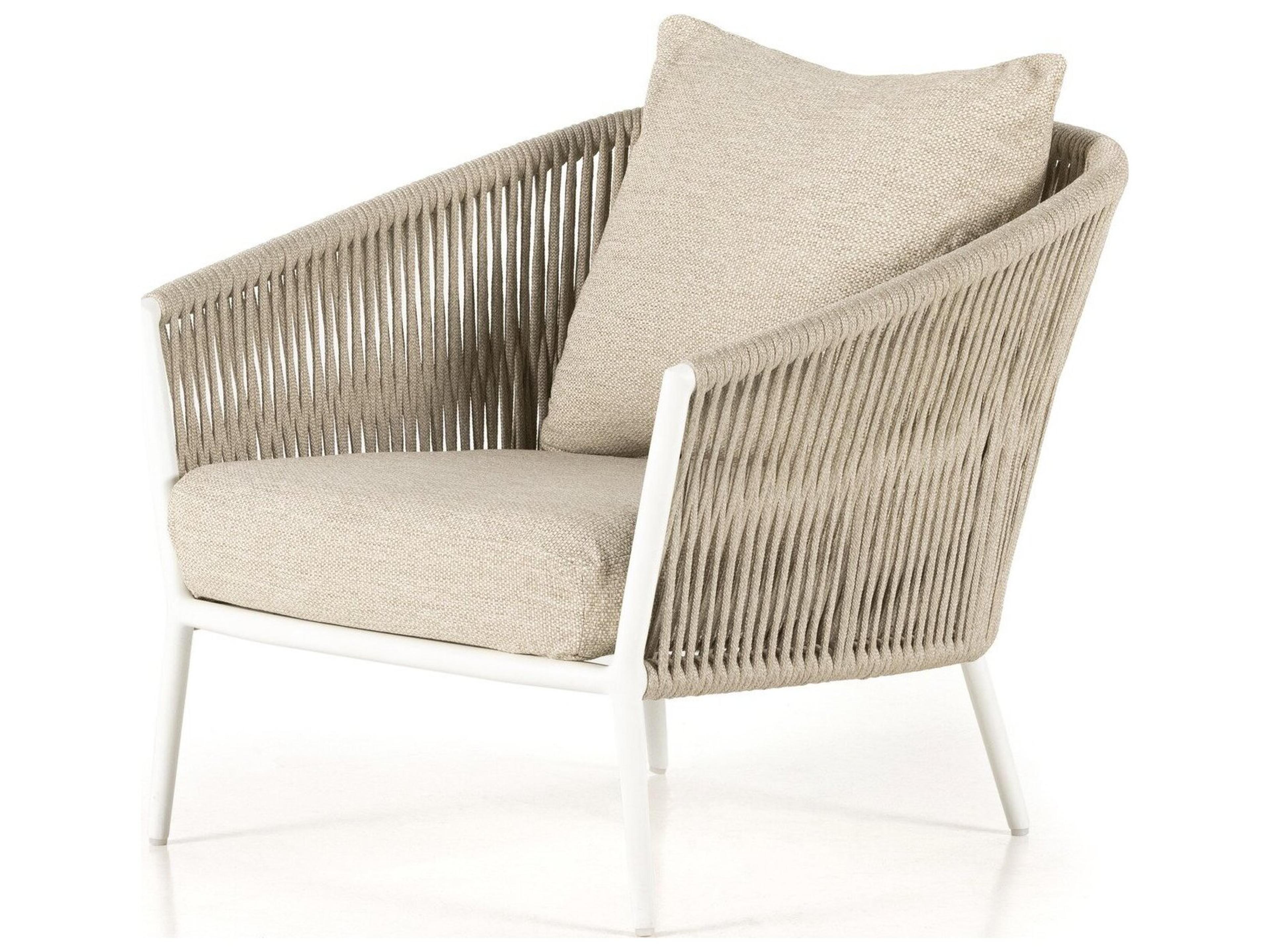 Solano Ivory Rope / White Aluminum Lounge Chair with Faye Sand Cushion