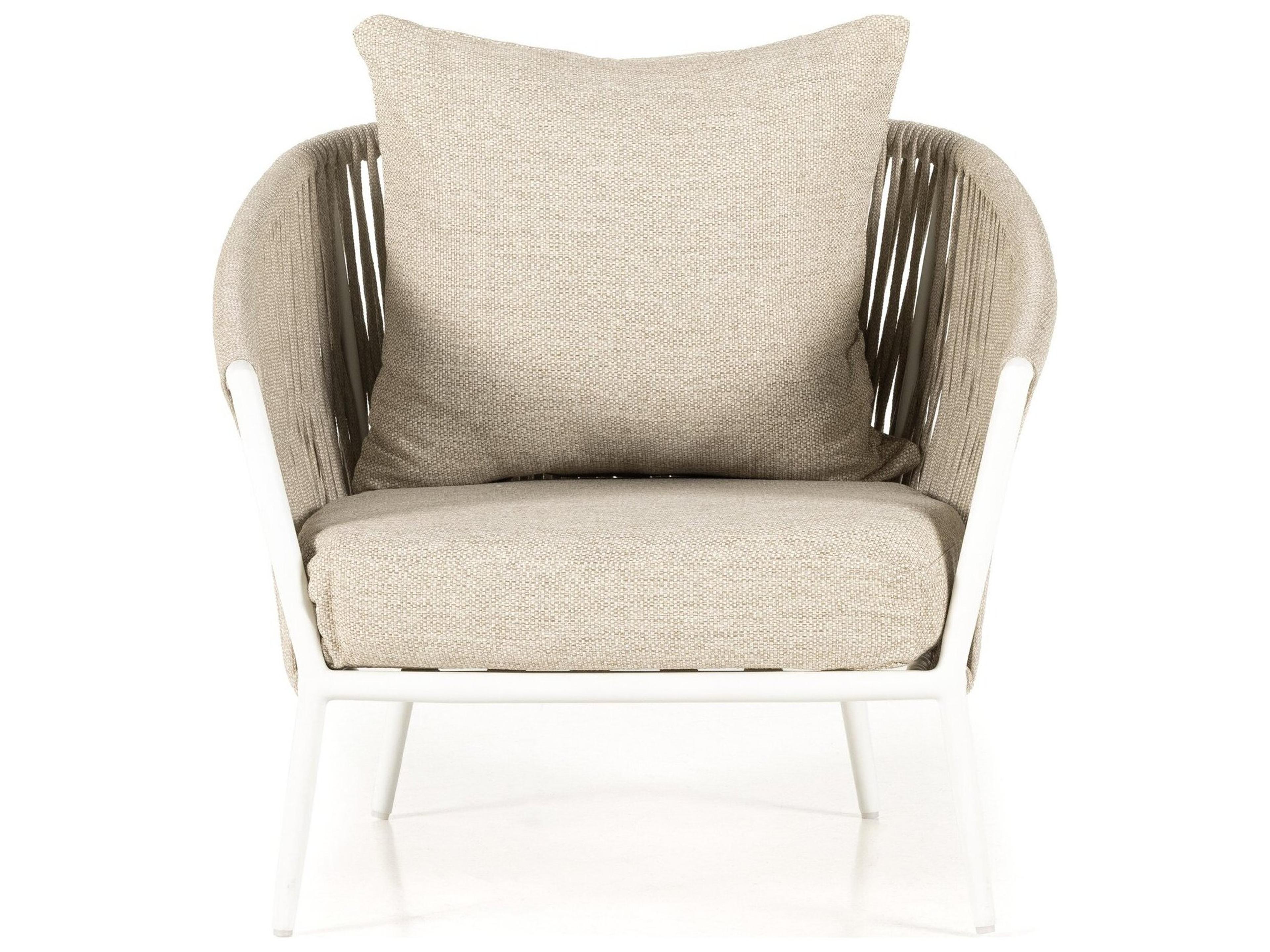 Four Hands Outdoor Solano Ivory Rope / White Aluminum Lounge Chair with Faye Sand Cushion