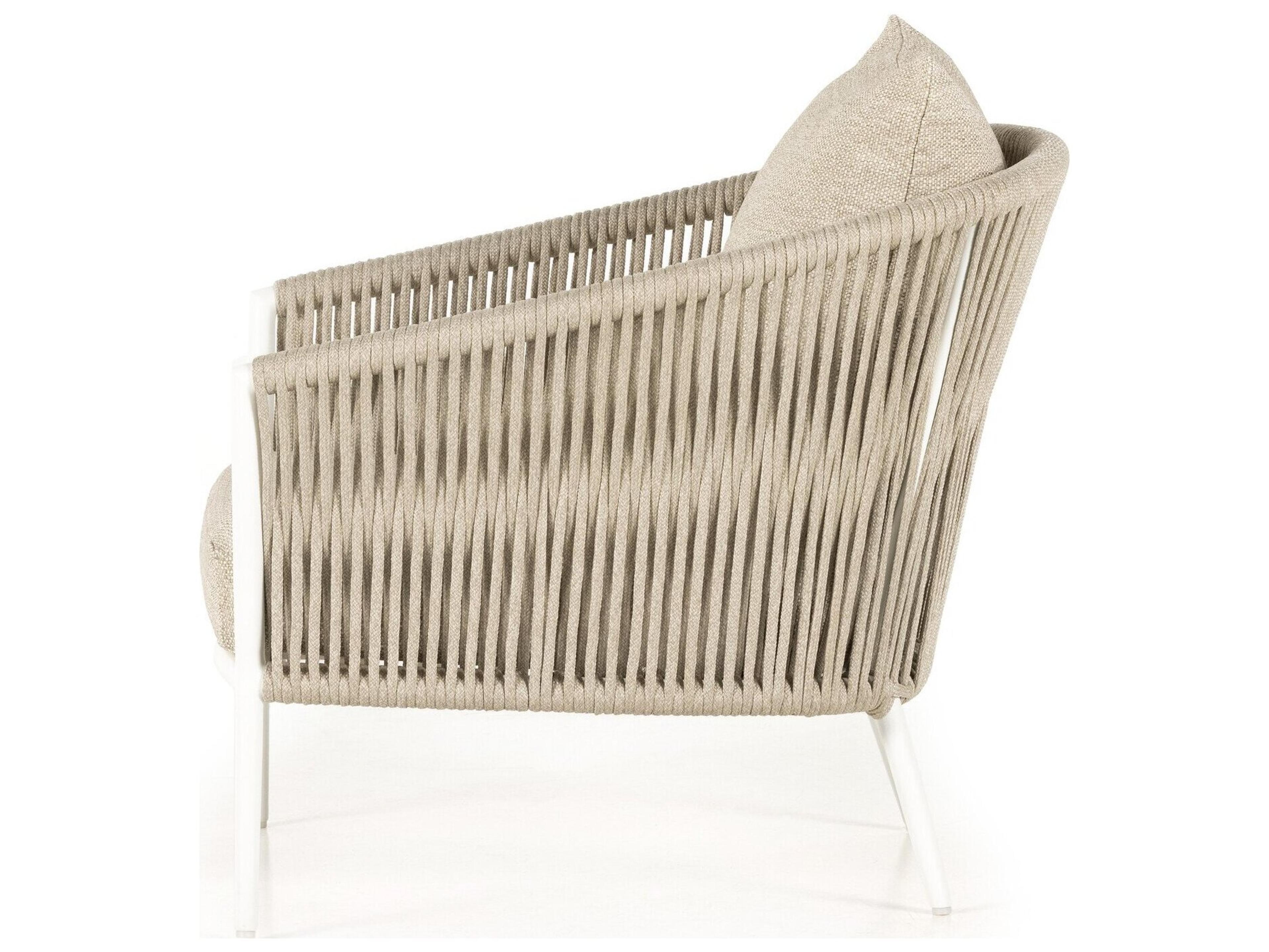 Four Hands Outdoor Solano Ivory Rope / White Aluminum Lounge Chair with Faye Sand Cushion