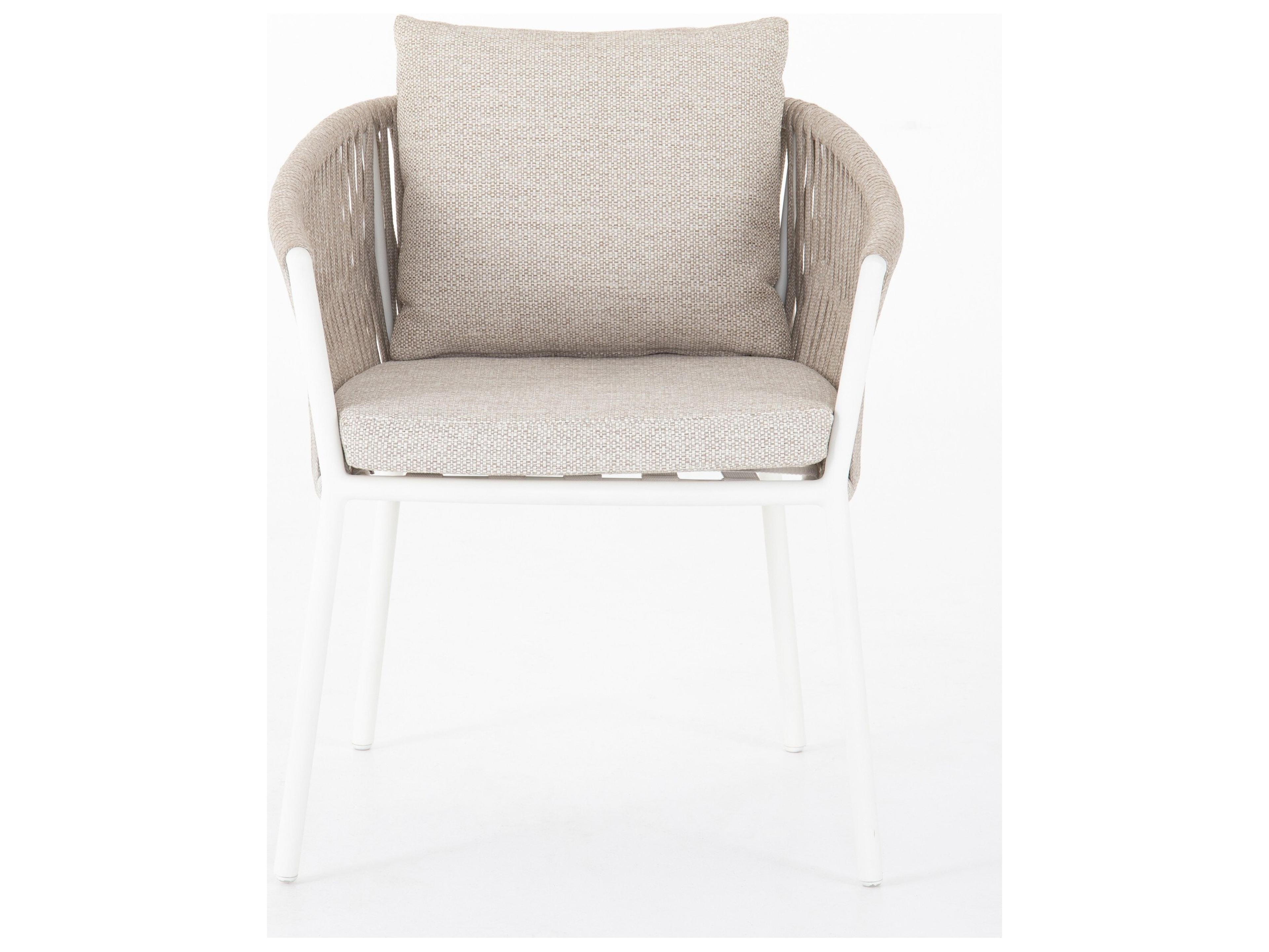 Globetrotter Outdoor White Aluminum Ivory Rope Resin Dining Chair with Faye Sand Cushion