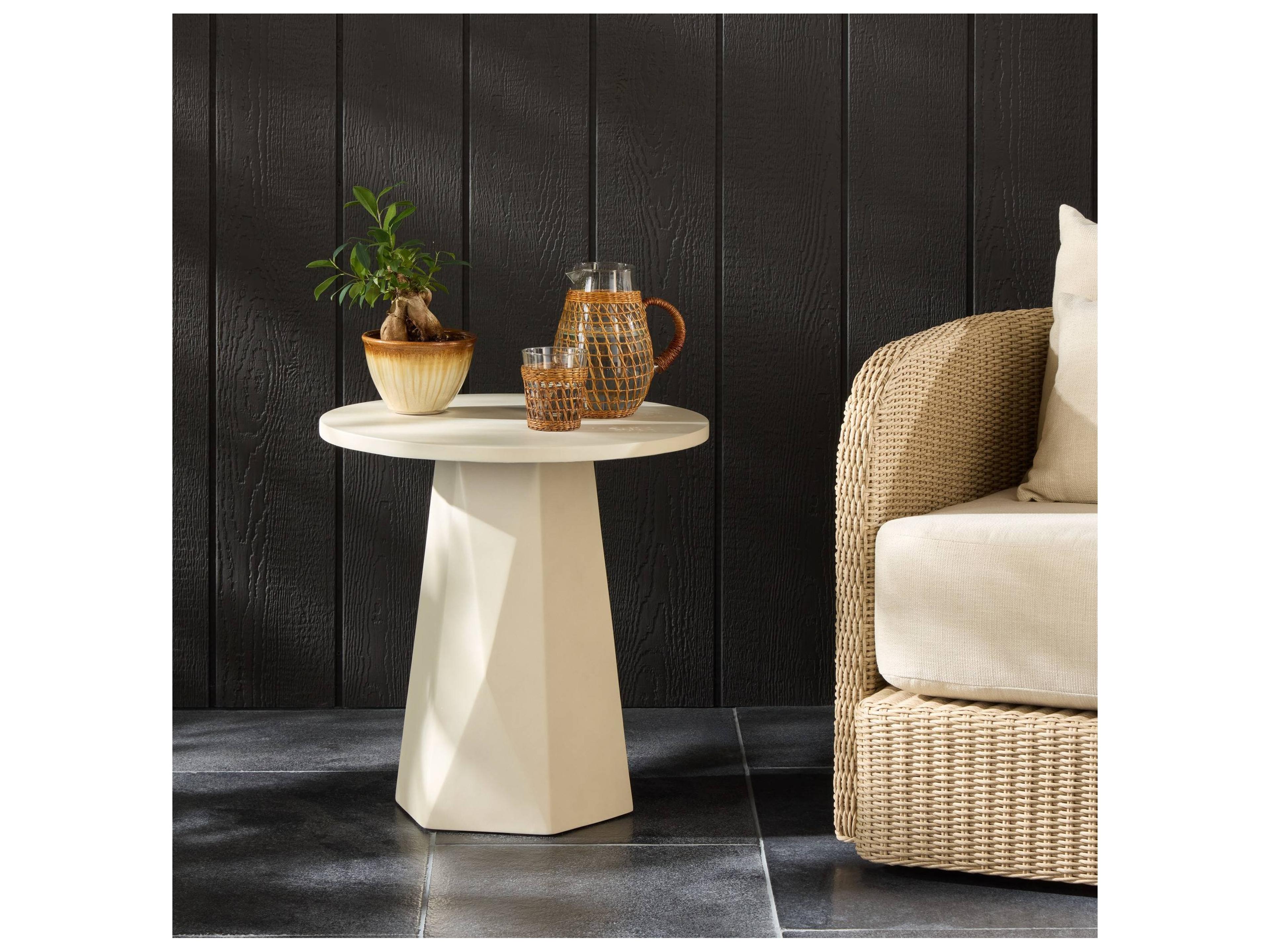 Four Hands Outdoor Thayer White Concrete Round End Table