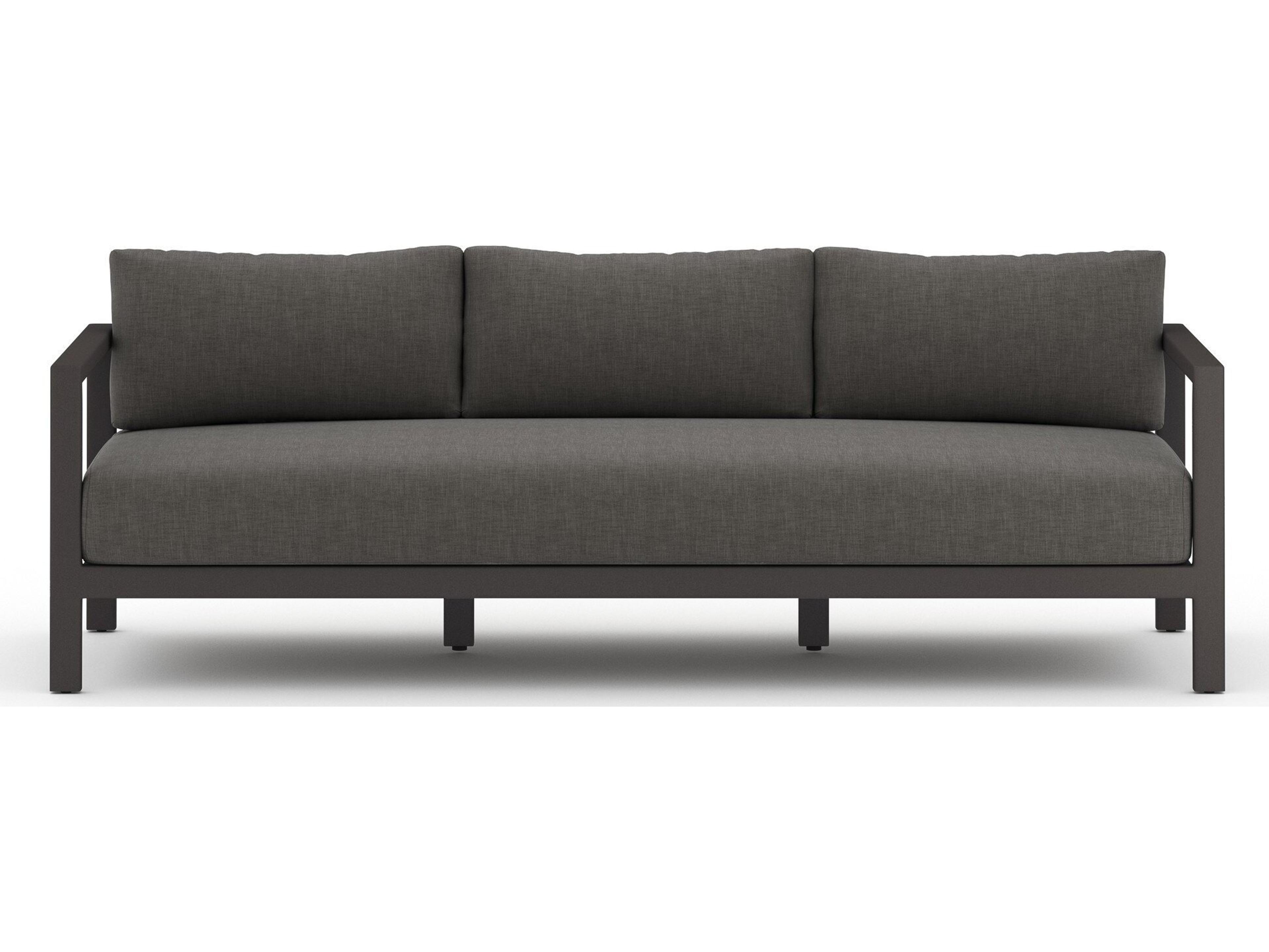 Four Hands Outdoor Solano Bronze / Ivory Strap Sofa with Charcoal Cushion