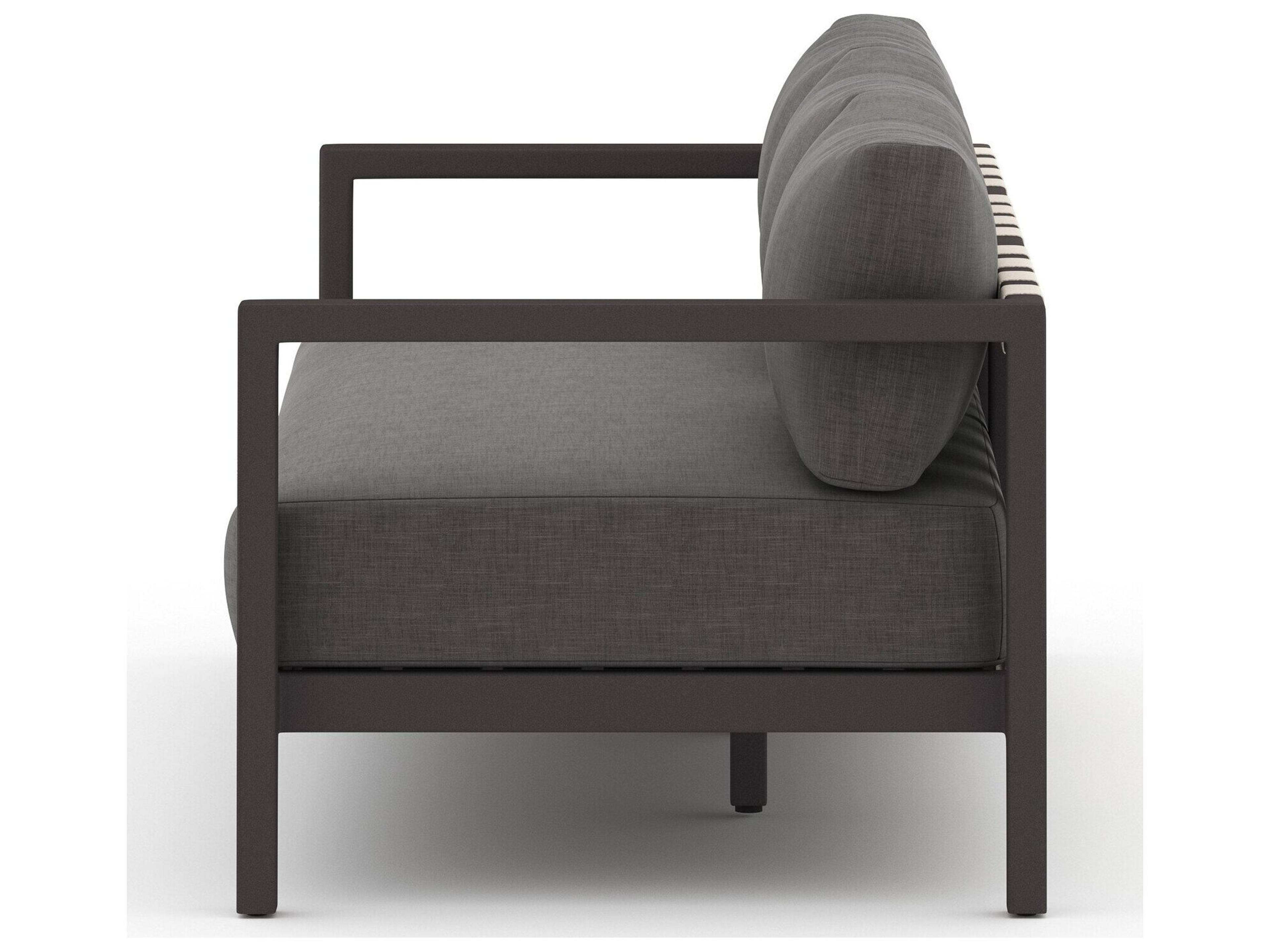 Four Hands Outdoor Solano Bronze / Ivory Strap Sofa with Charcoal Cushion