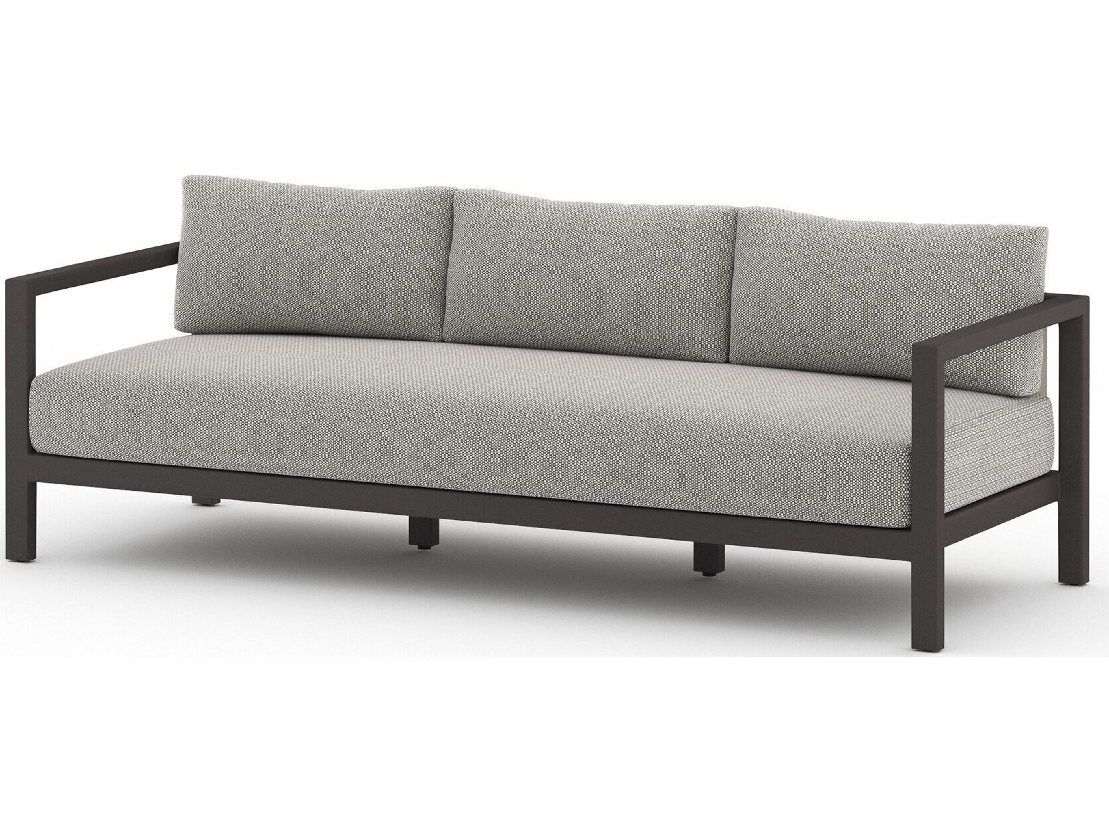 Globetrotter Outdoor Bronze / Ivory Strap Sofa with Faye Ash Cushion