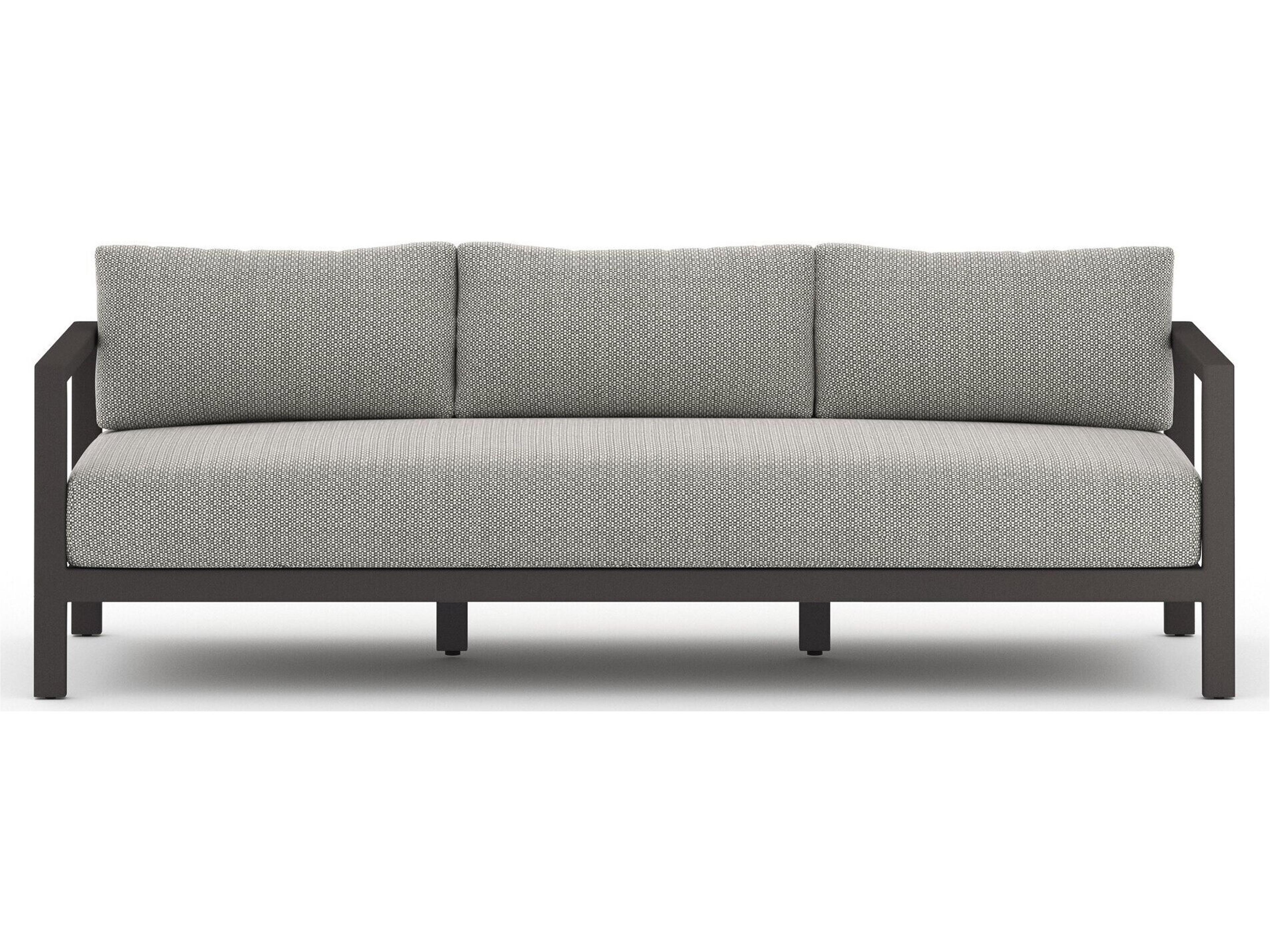 Luxecor Globetrotter Outdoor Bronze / Ivory Strap Sofa with Faye Ash Cushion