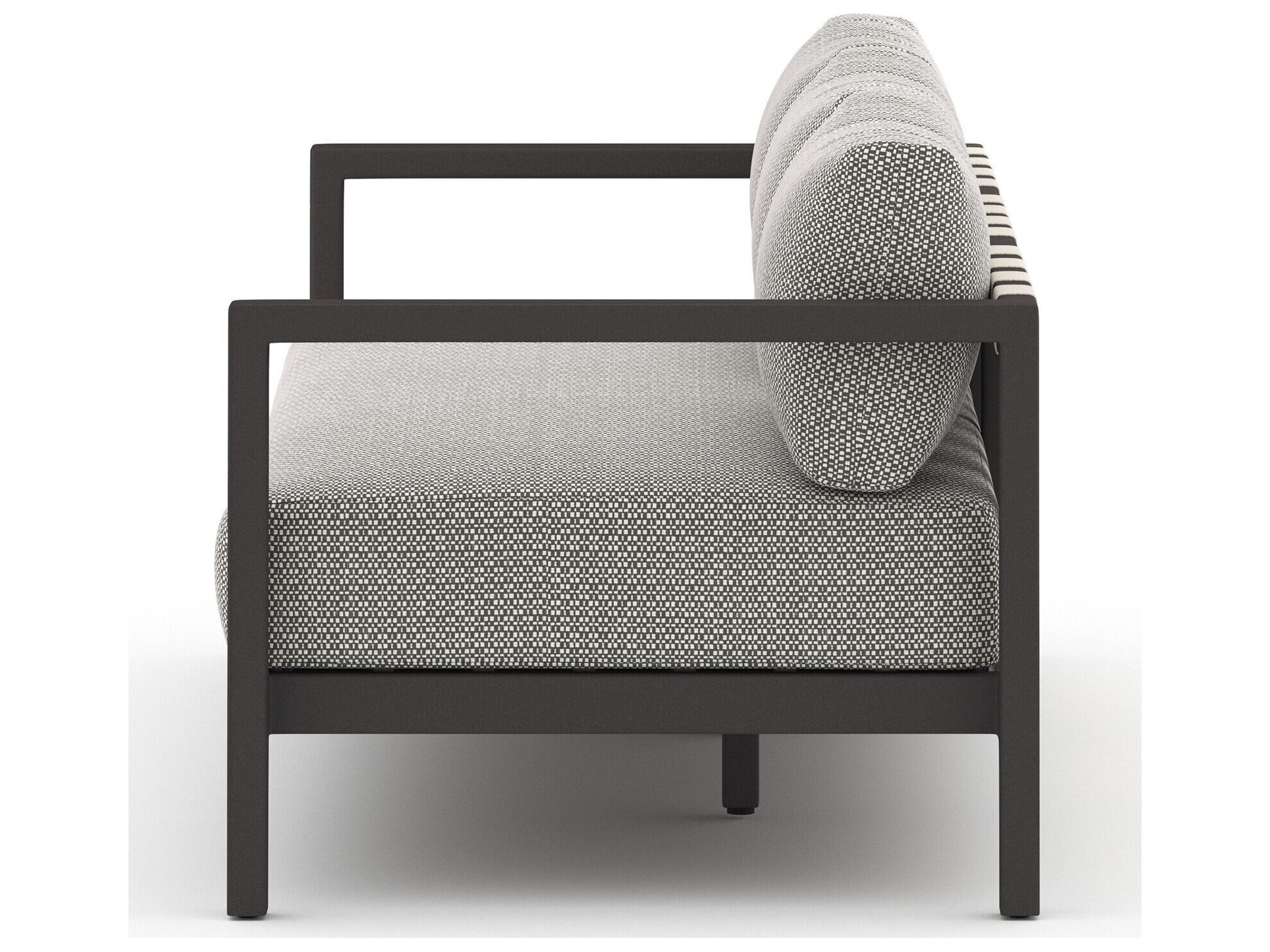 Luxecor Globetrotter Outdoor Bronze / Ivory Strap Sofa with Faye Ash Cushion