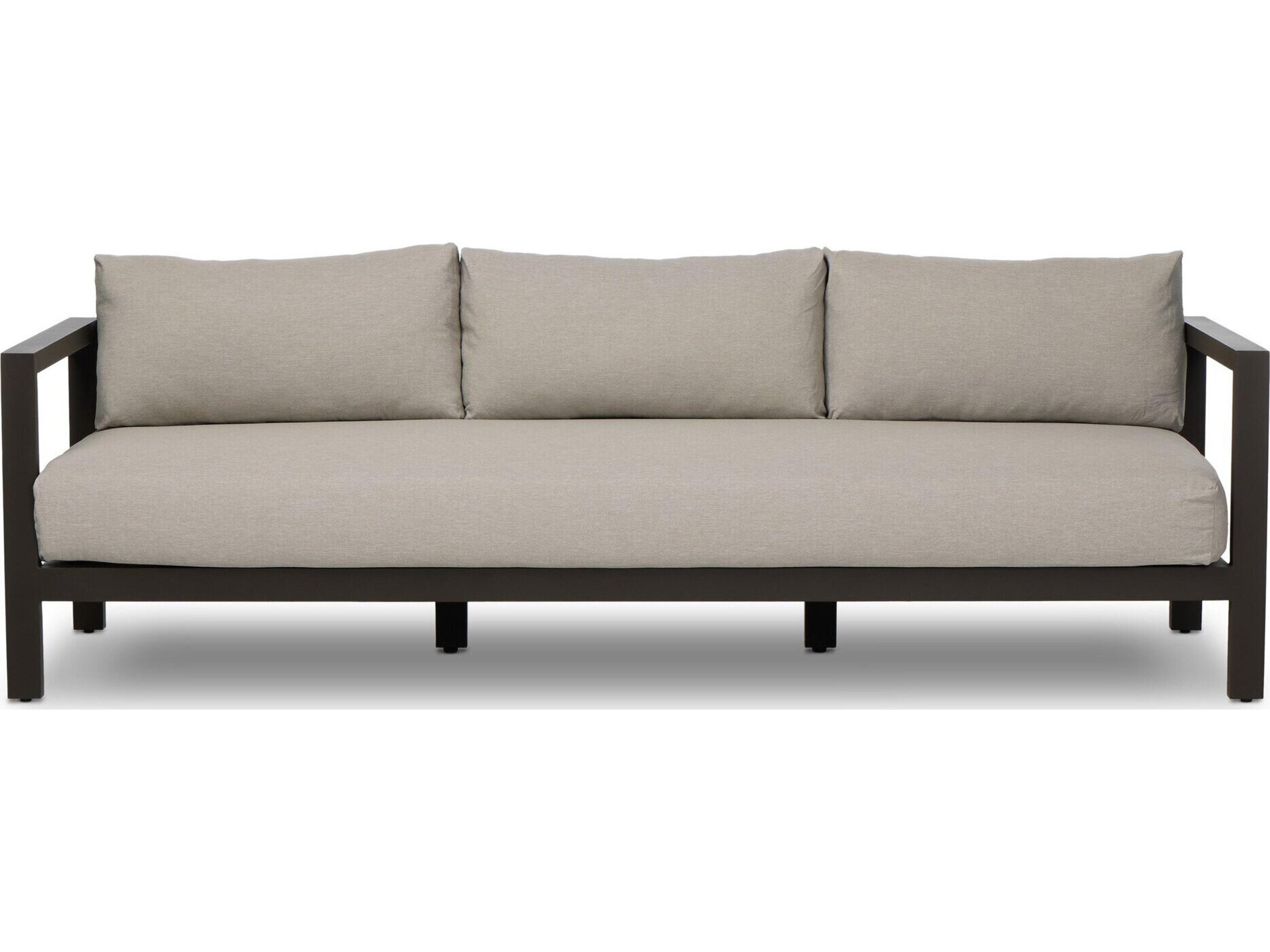 Four Hands Outdoor Solano Bronze / Ivory Strap Sofa with Stone Grey Cushion