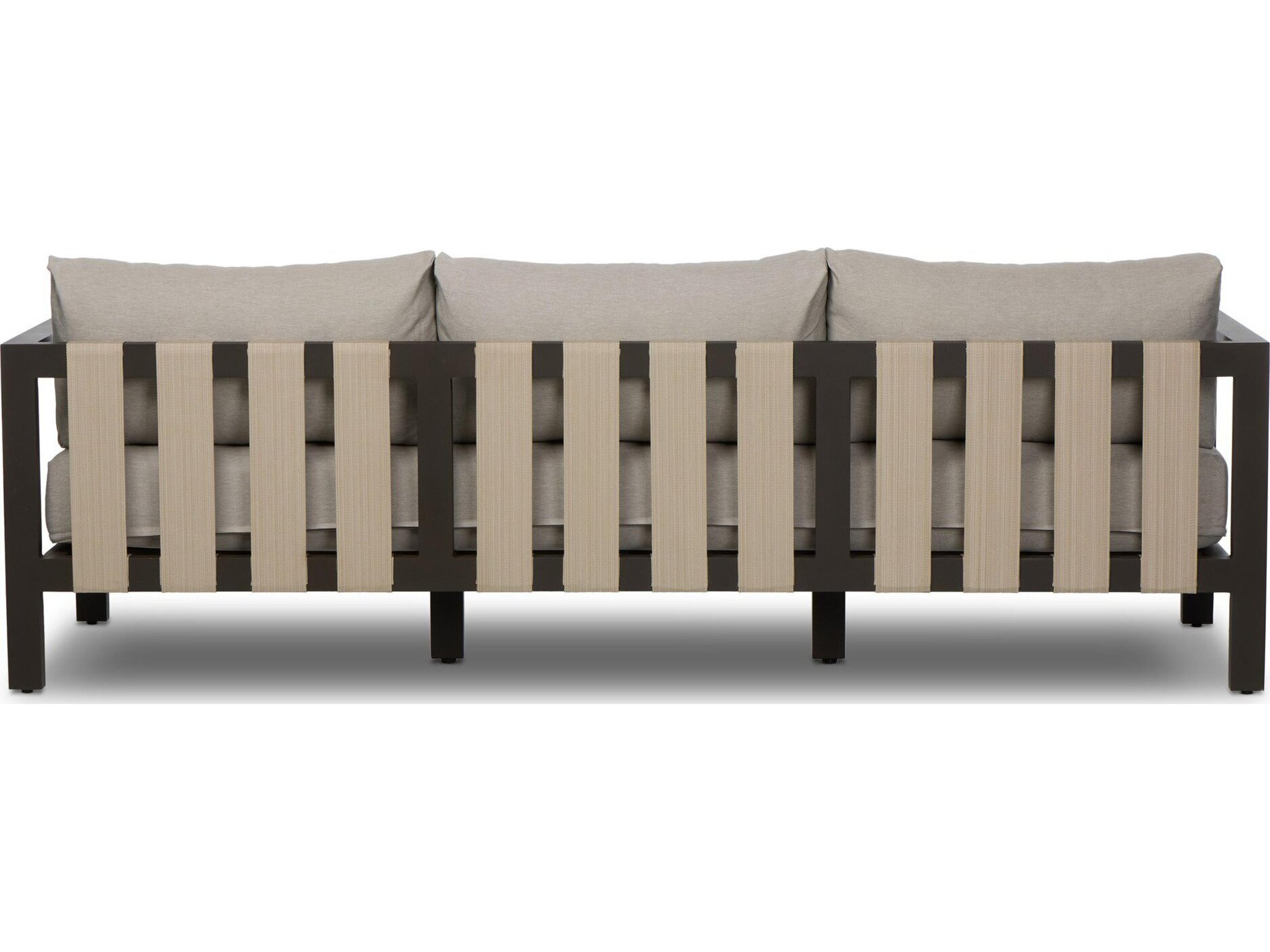 Four Hands Outdoor Solano Bronze / Ivory Strap Sofa with Stone Grey Cushion