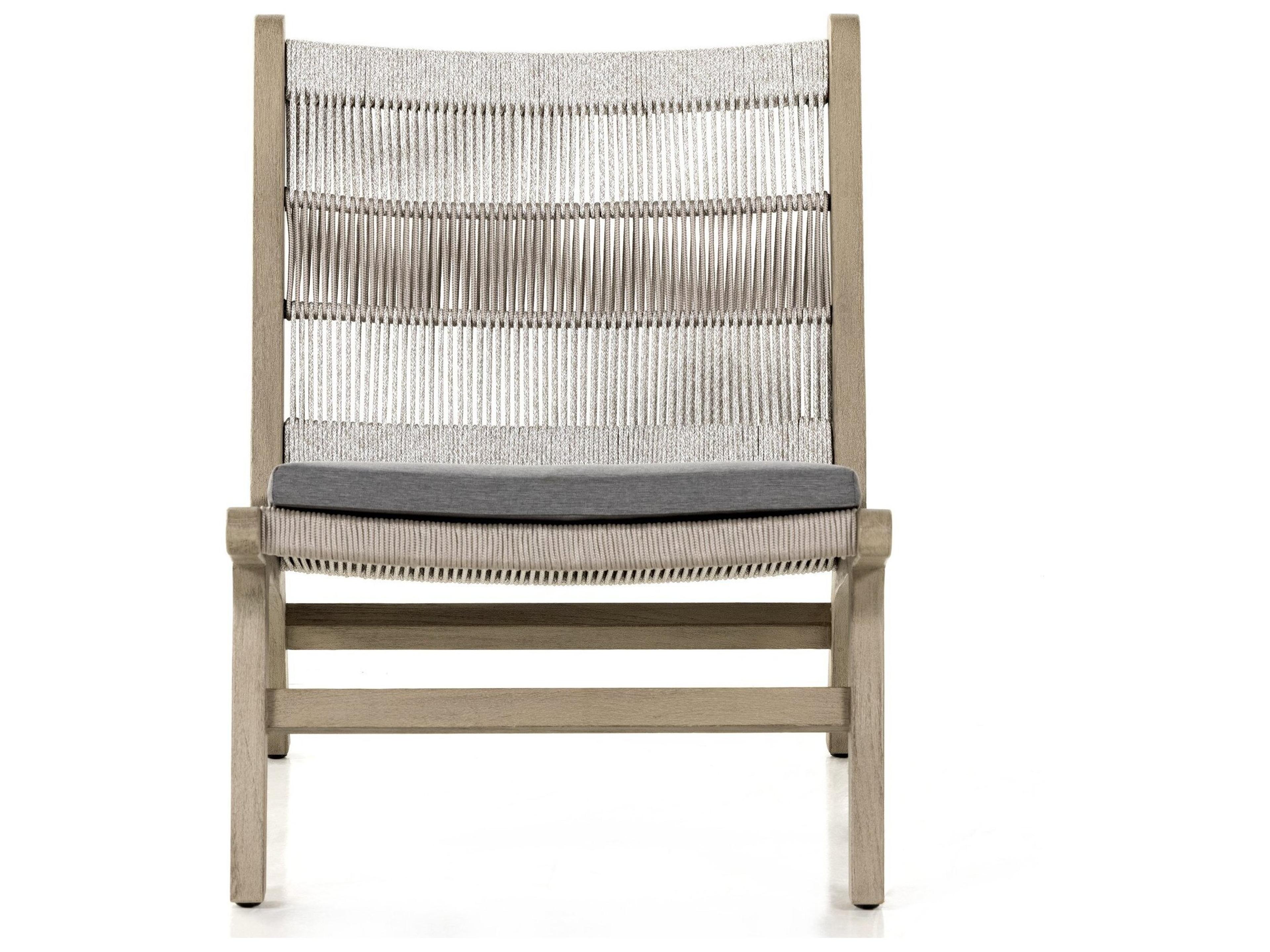 Four Hands Outdoor Solano Weathered Grey Teak / Grey Rope Lounge Chair with Heathered Grey Cushion
