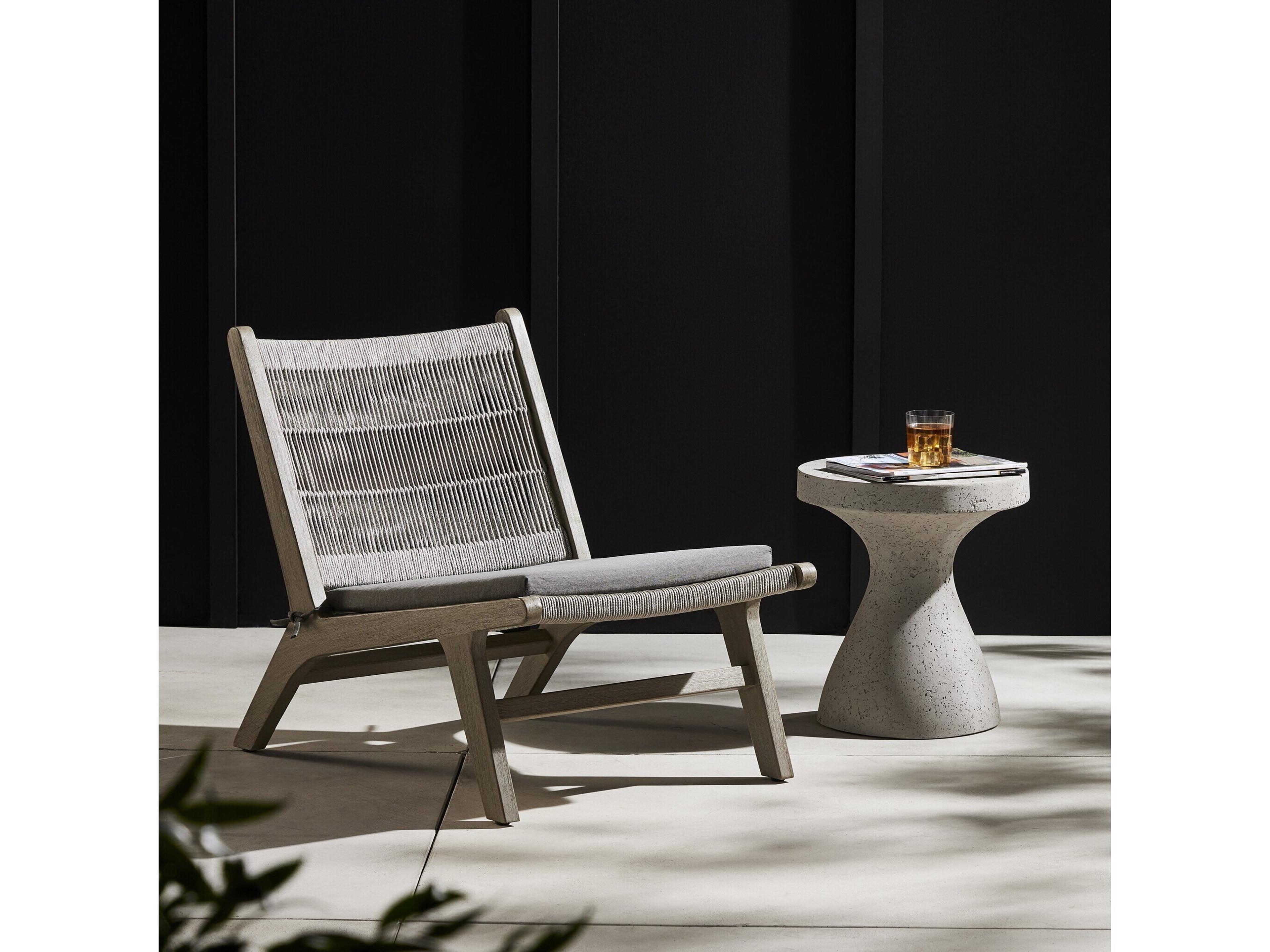 Four Hands Outdoor Solano Weathered Grey Teak / Grey Rope Lounge Chair with Heathered Grey Cushion