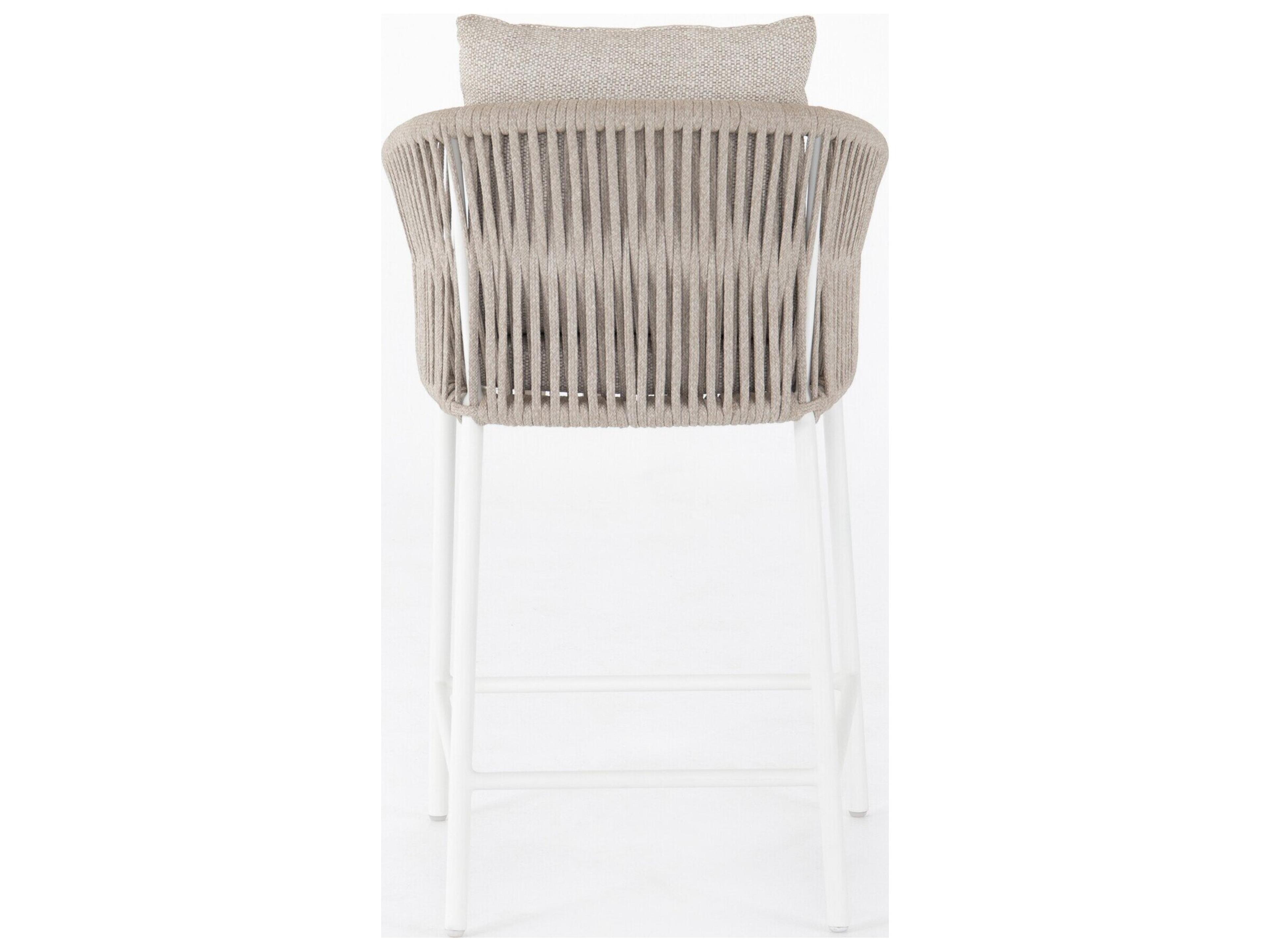 Four Hands Outdoor Solano White Aluminum Ivory Rope Resin Counter Stool with Faye Sand Cushion