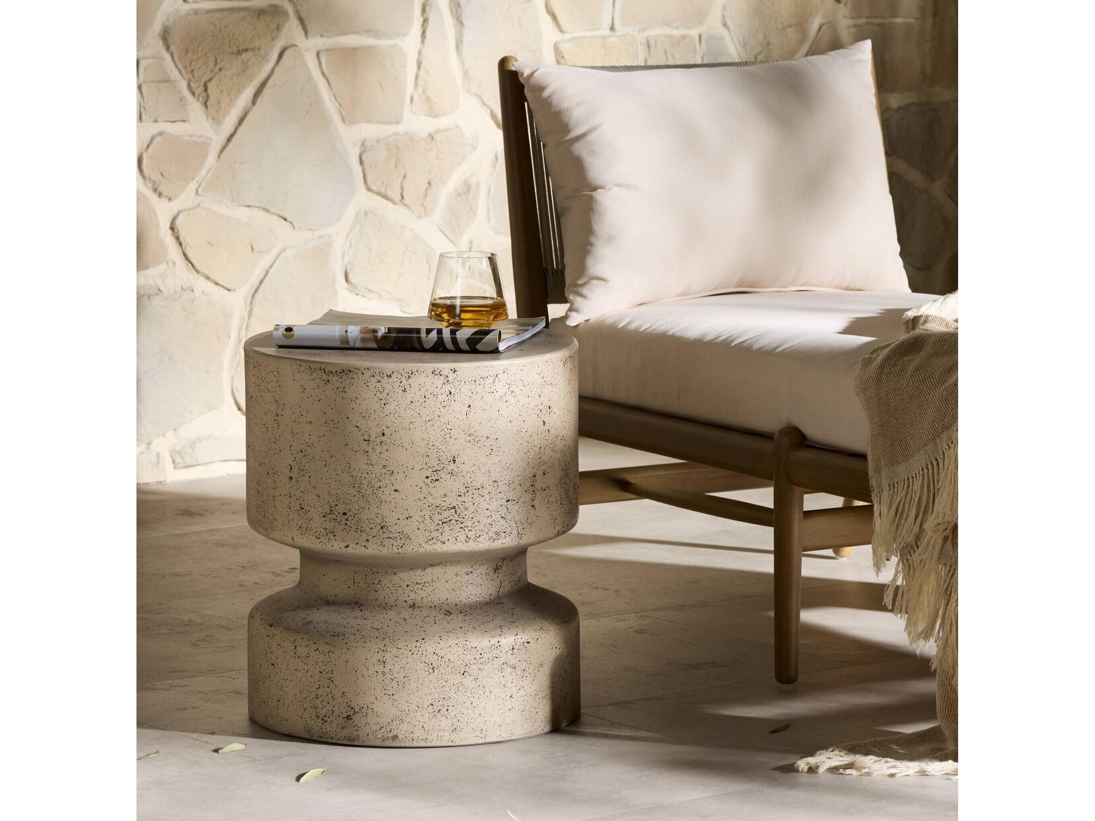 Globetrotter Outdoor Graphite Concrete Round End Table