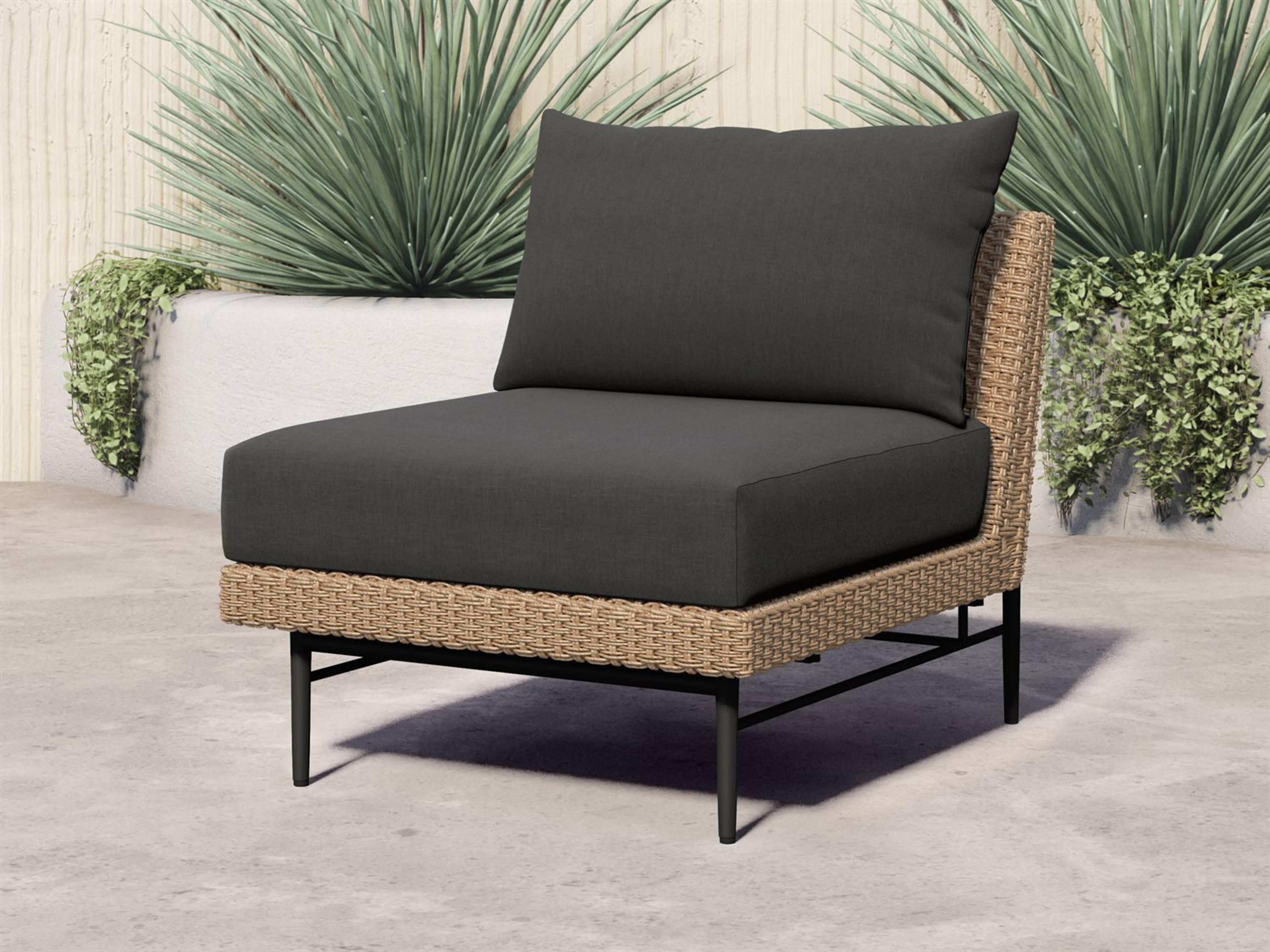 Luxecor Globetrotter Outdoor Natural Hyacinth / Teak Bronze Aluminum Resin Lounge Chair with Charcoal Cushion