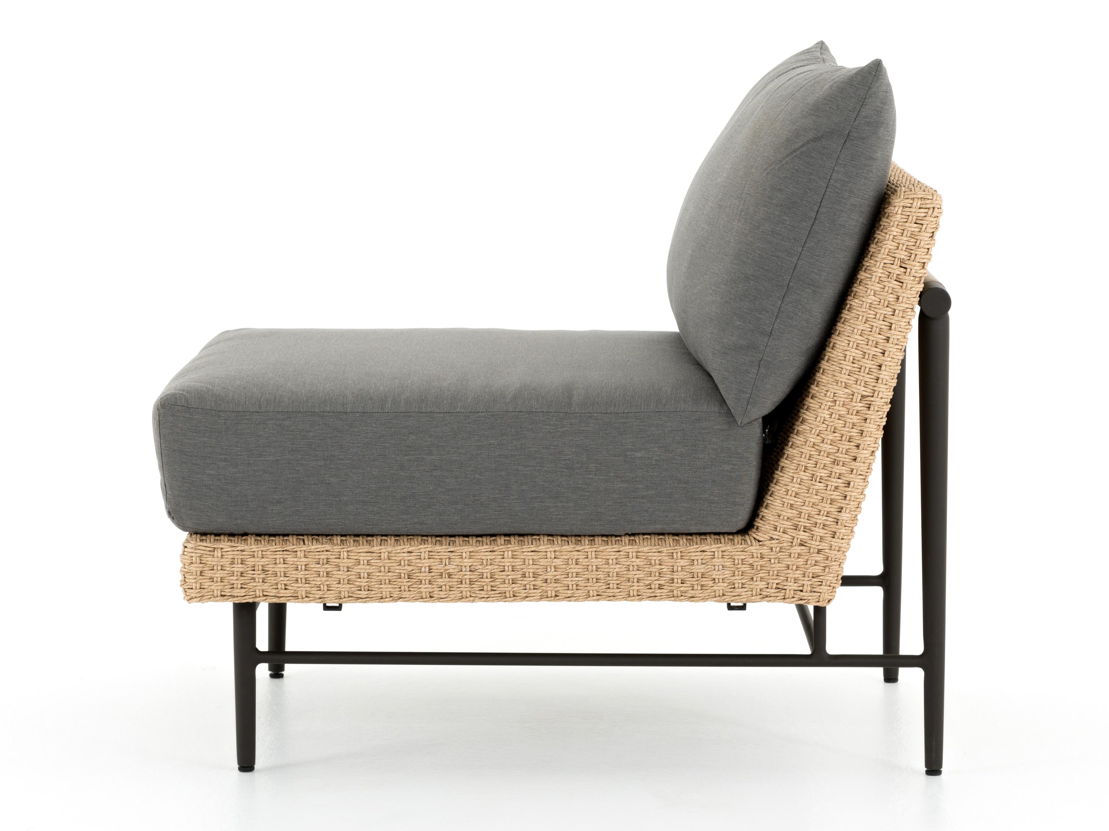 Luxecor Globetrotter Outdoor Natural Hyacinth / Teak Bronze Aluminum Resin Lounge Chair with Charcoal Cushion