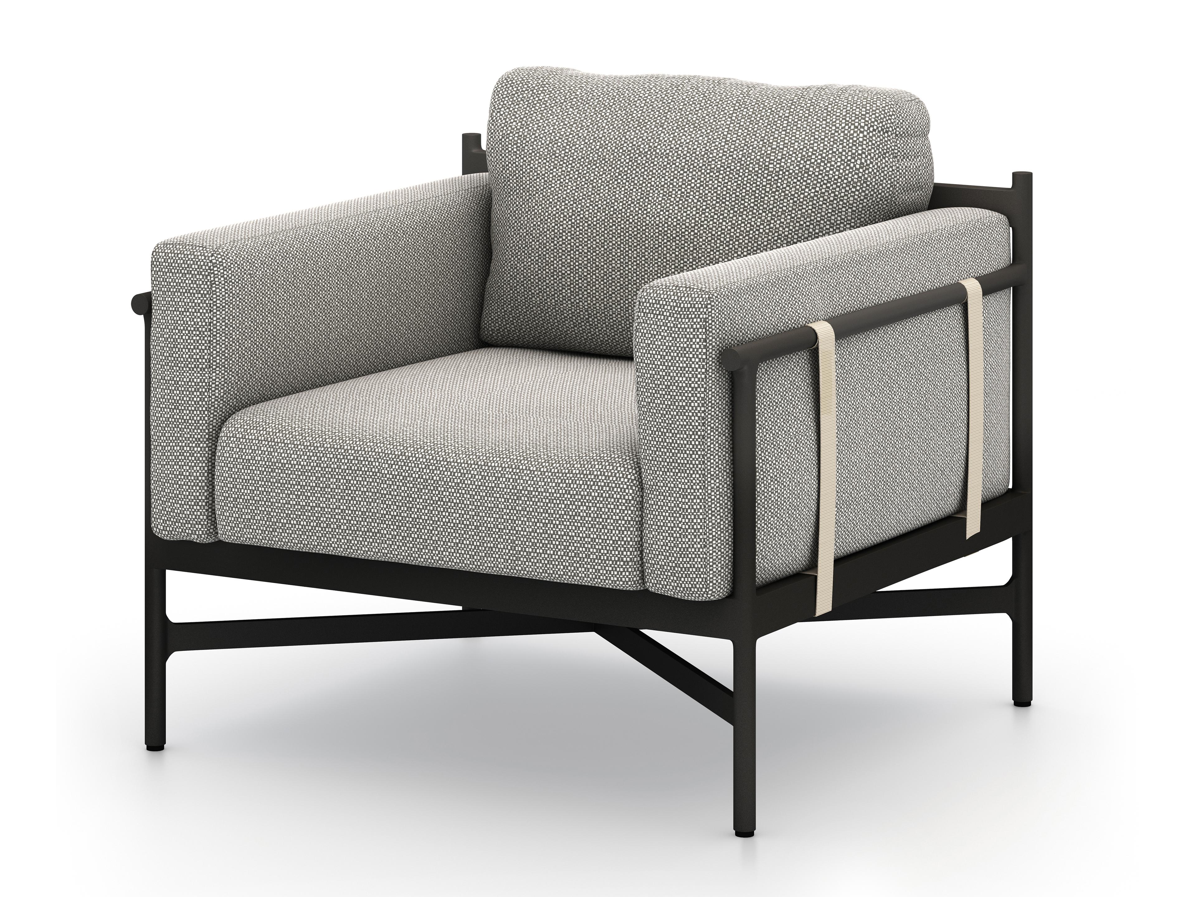 Globetrotter Outdoor Bronze / Ivory Strap Aluminum Resin Lounge Chair with Faye Ash Cushion