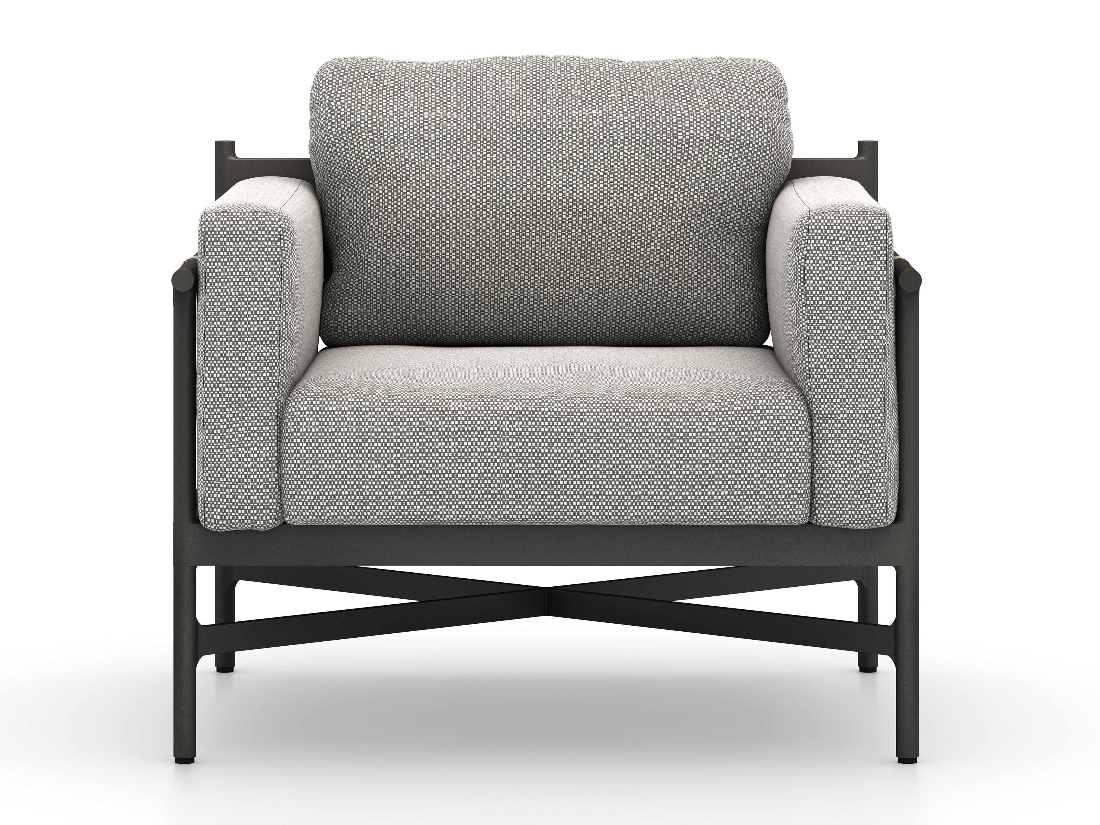 Luxecor Globetrotter Outdoor Bronze / Ivory Strap Aluminum Resin Lounge Chair with Faye Ash Cushion