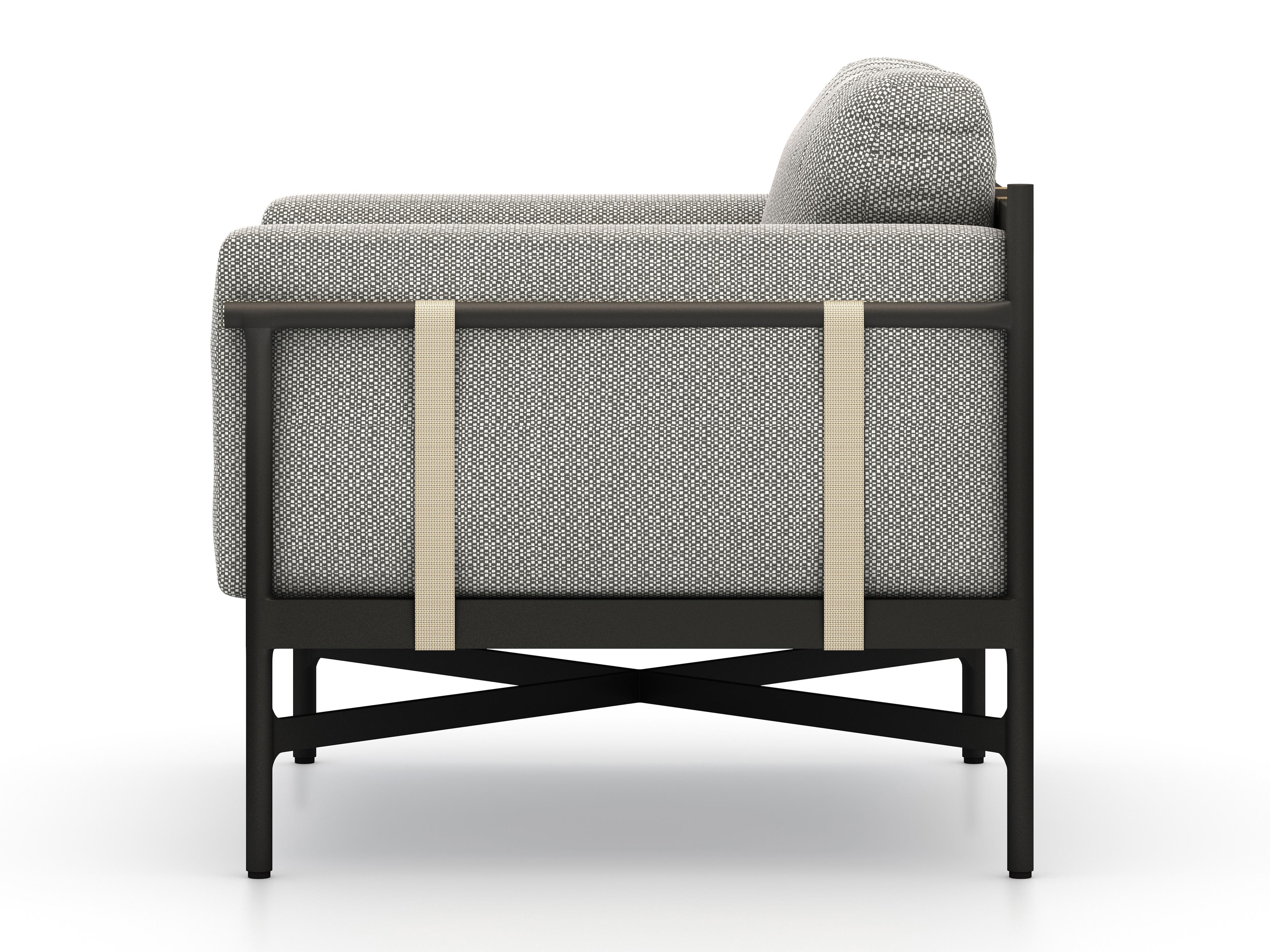 Luxecor Globetrotter Outdoor Bronze / Ivory Strap Aluminum Resin Lounge Chair with Faye Ash Cushion