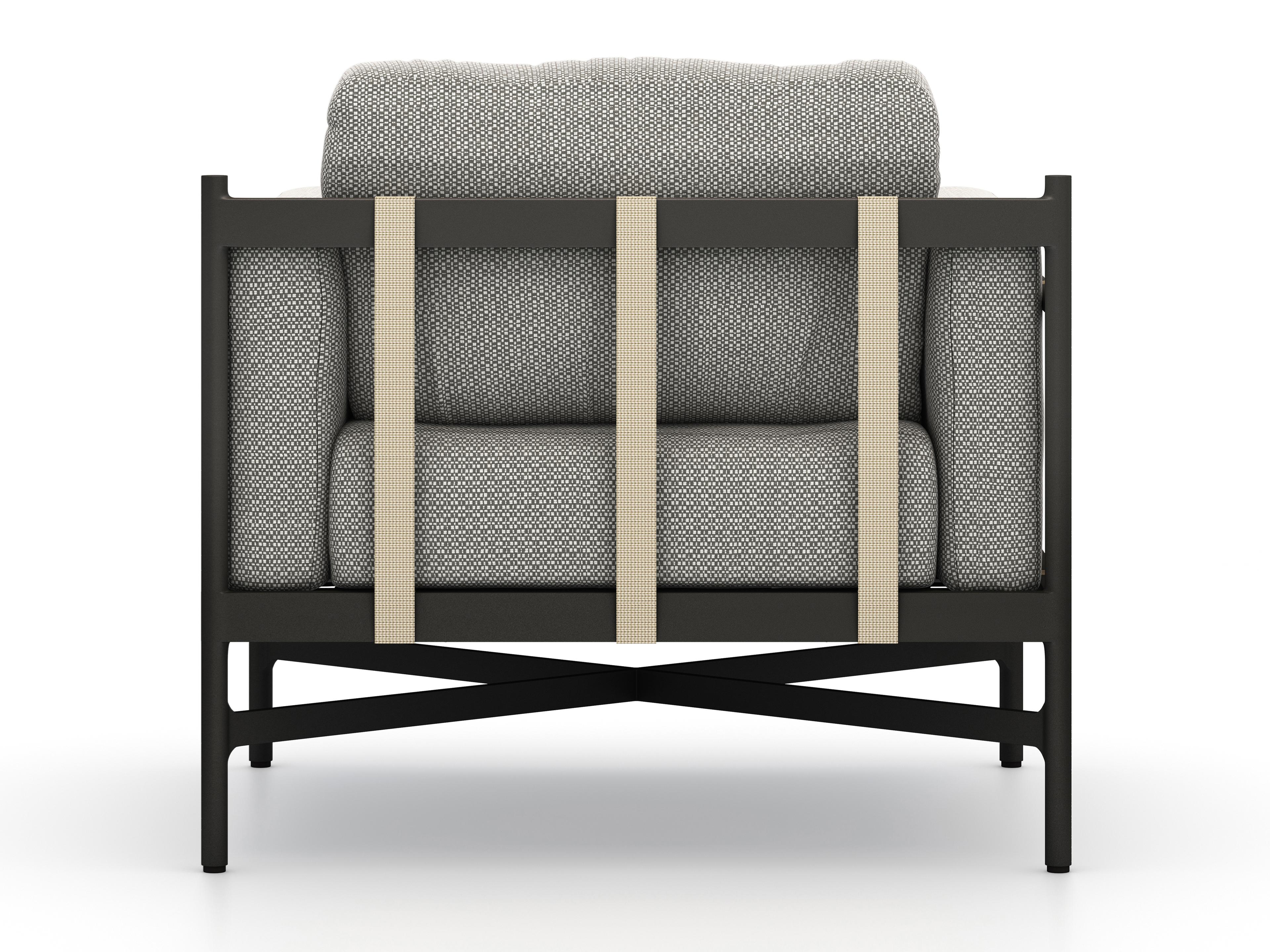 Luxecor Globetrotter Outdoor Bronze / Ivory Strap Aluminum Resin Lounge Chair with Faye Ash Cushion