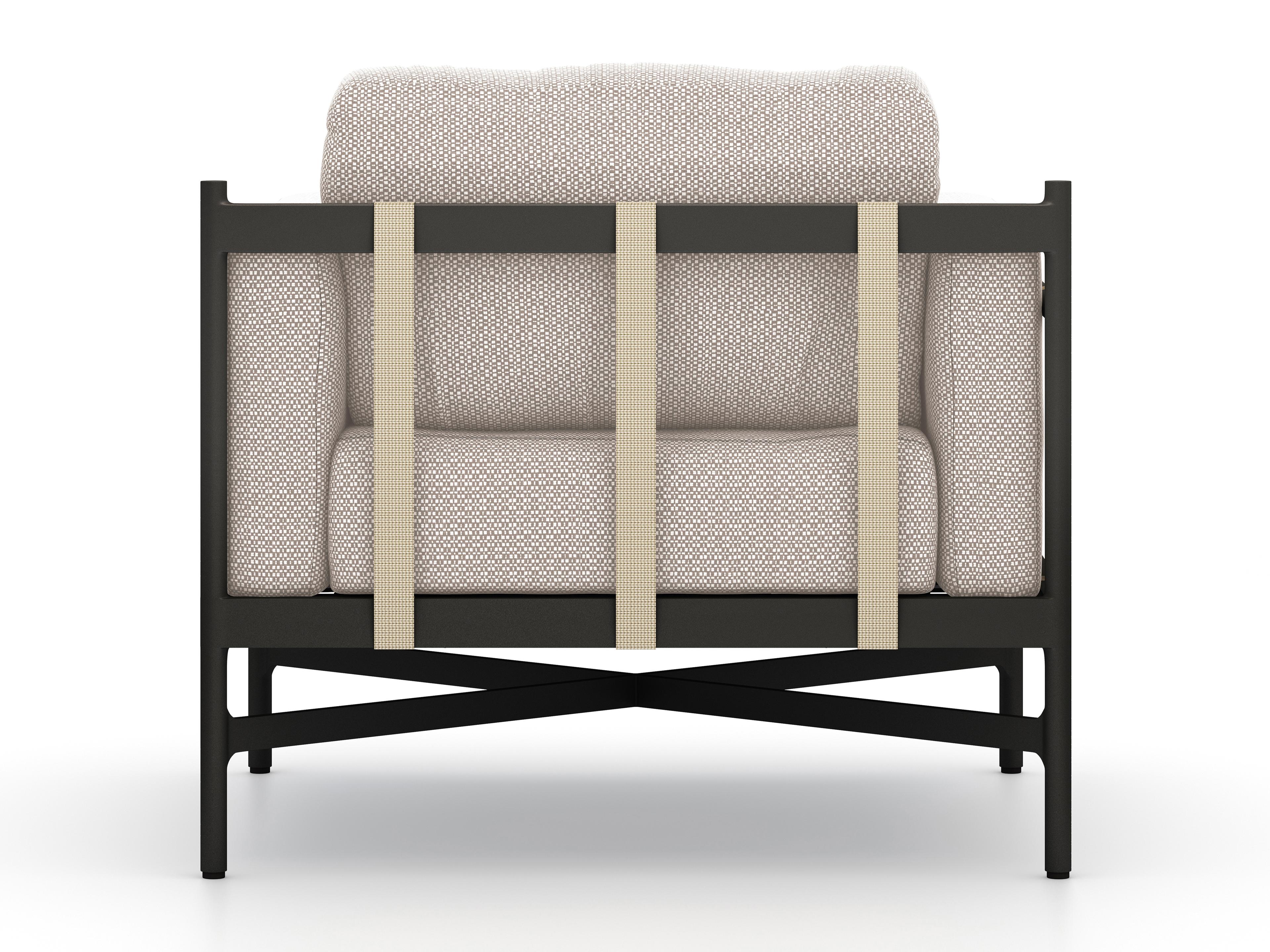 Luxecor Globetrotter Outdoor Bronze / Ivory Strap Aluminum Resin Lounge Chair with Faye Sand Cushion