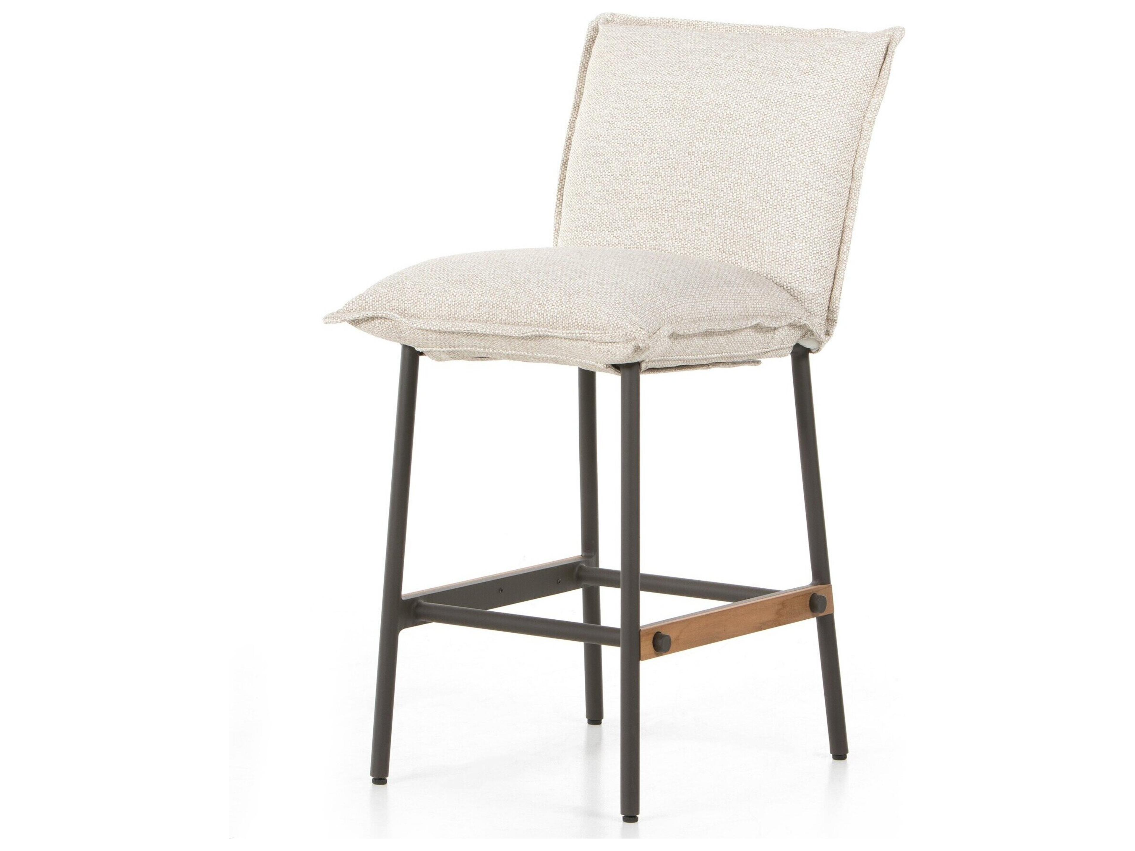 Solano Bronze Aluminum / Natural Teak Counter Stool with Faye Sand Cushion