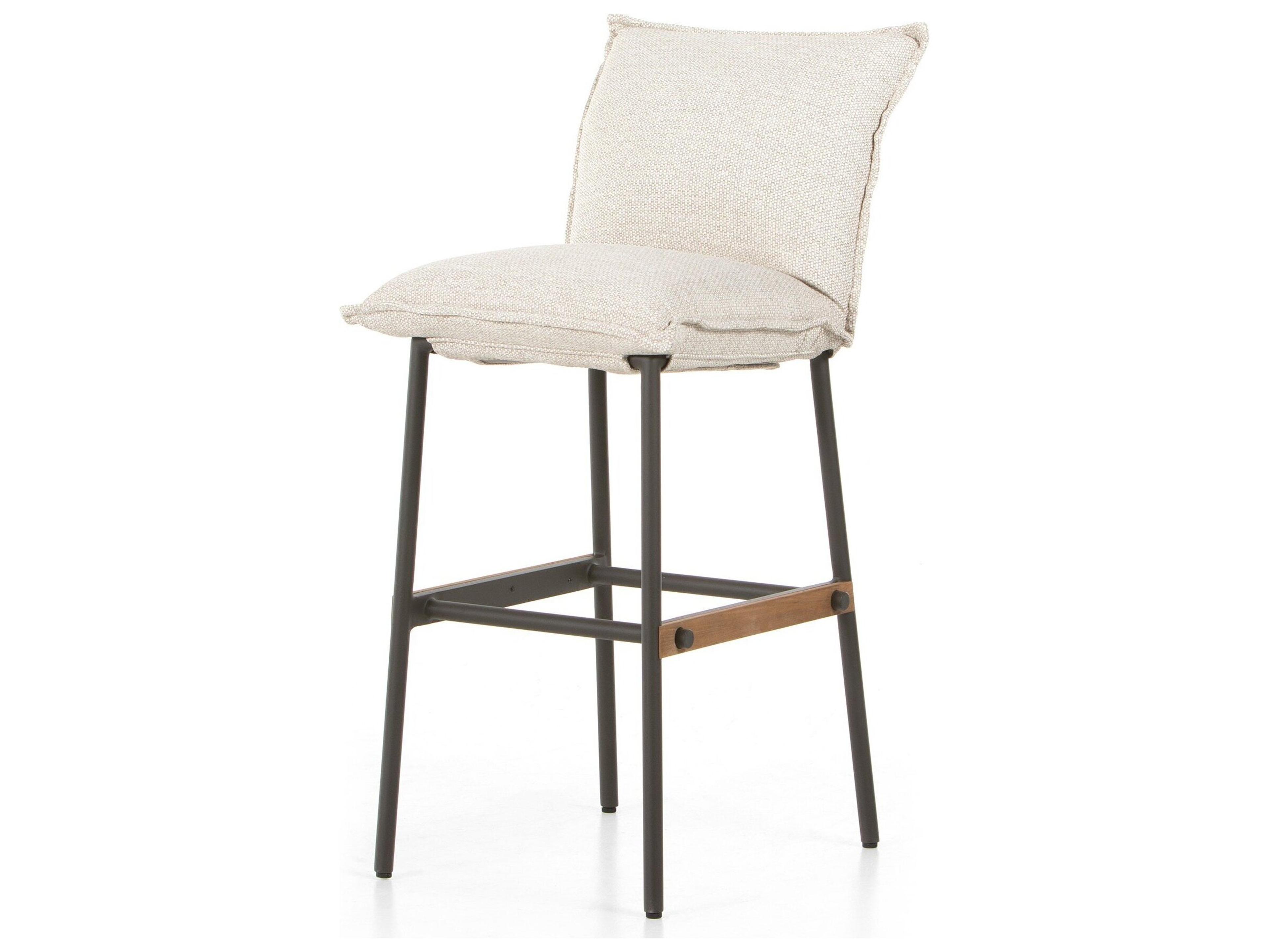 Solano Bronze Aluminum / Natural Teak Bar Stool with Faye Sand Cushion