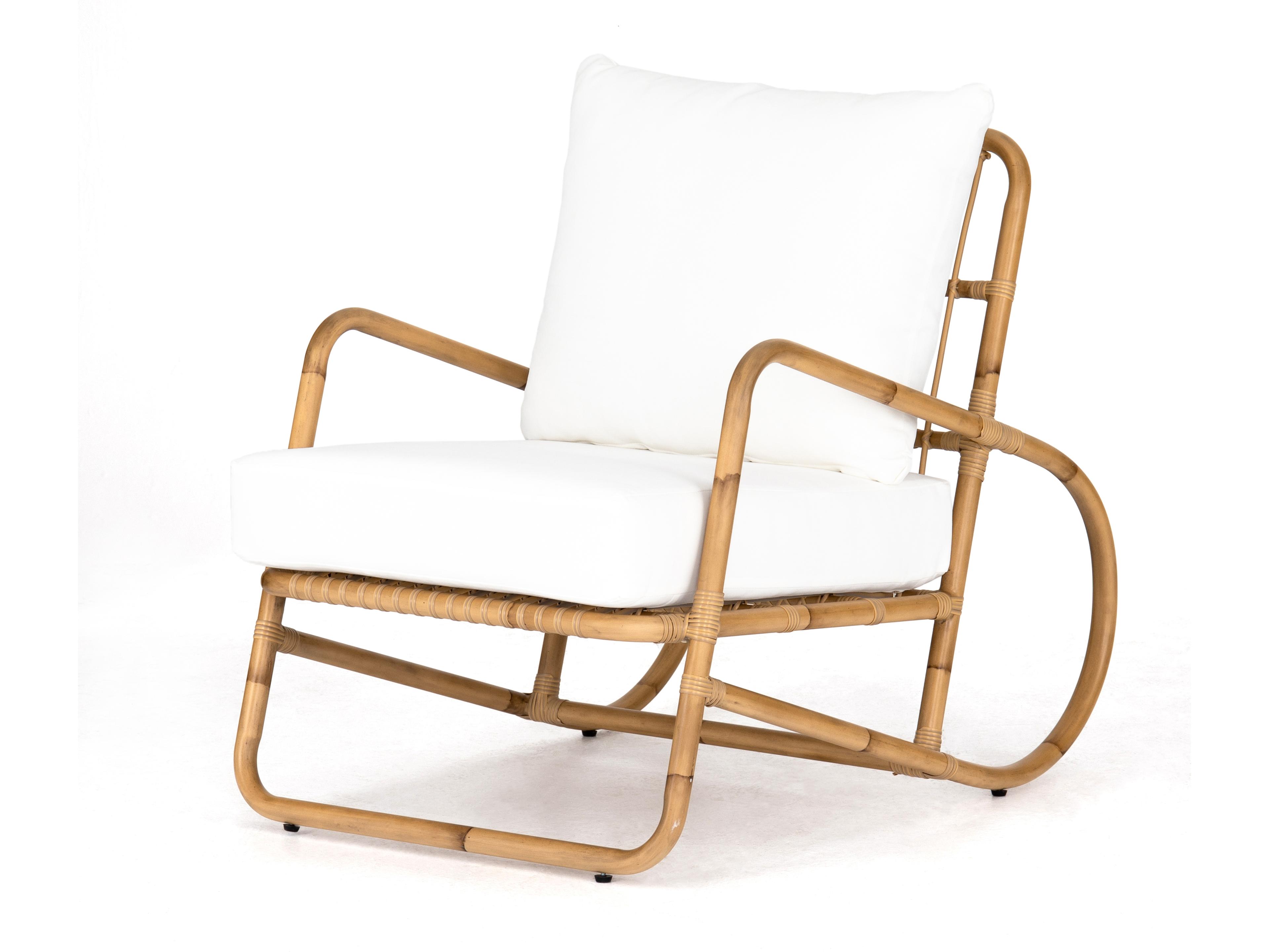 Globetrotter Outdoor Natural Weave Faux Rattan Aluminum Resin with Stinson White Cushion Lounge Chair