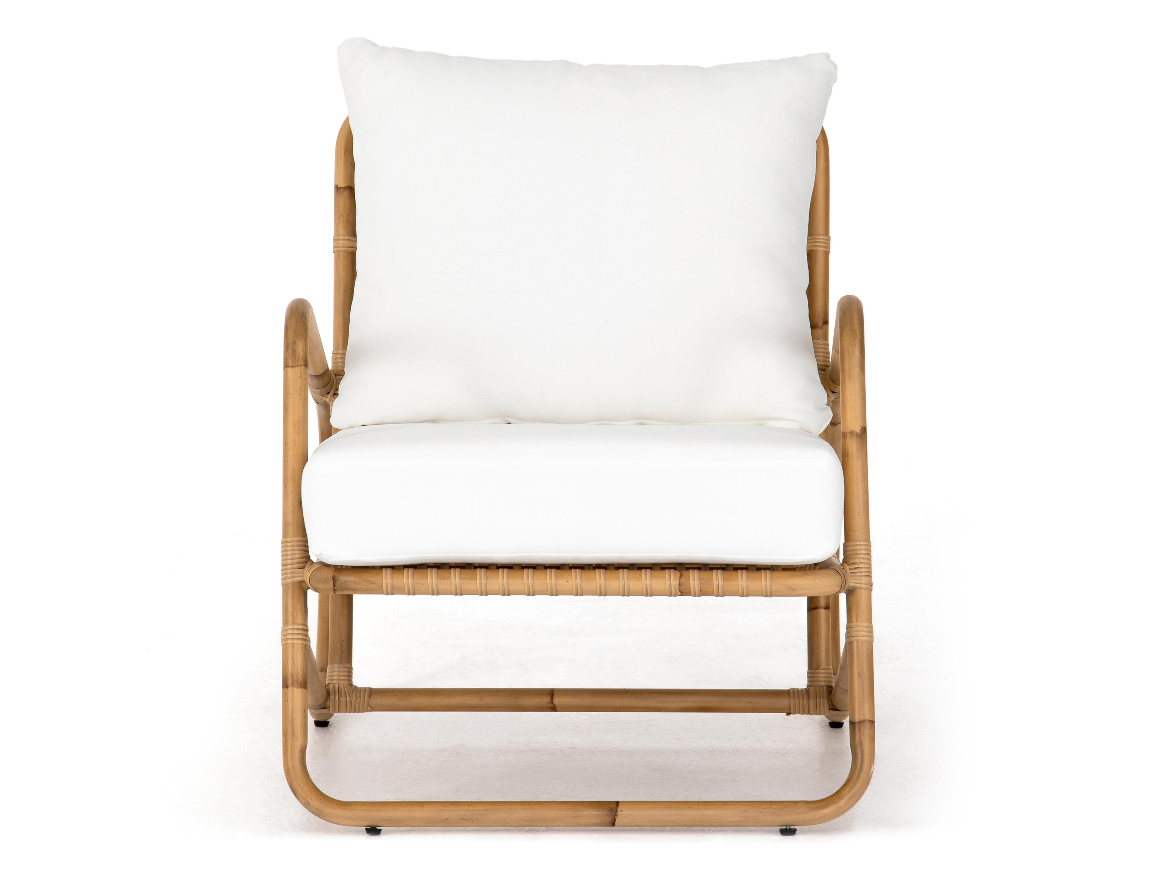 Luxecor Globetrotter Outdoor Natural Weave Faux Rattan Aluminum Resin with Stinson White Cushion Lounge Chair