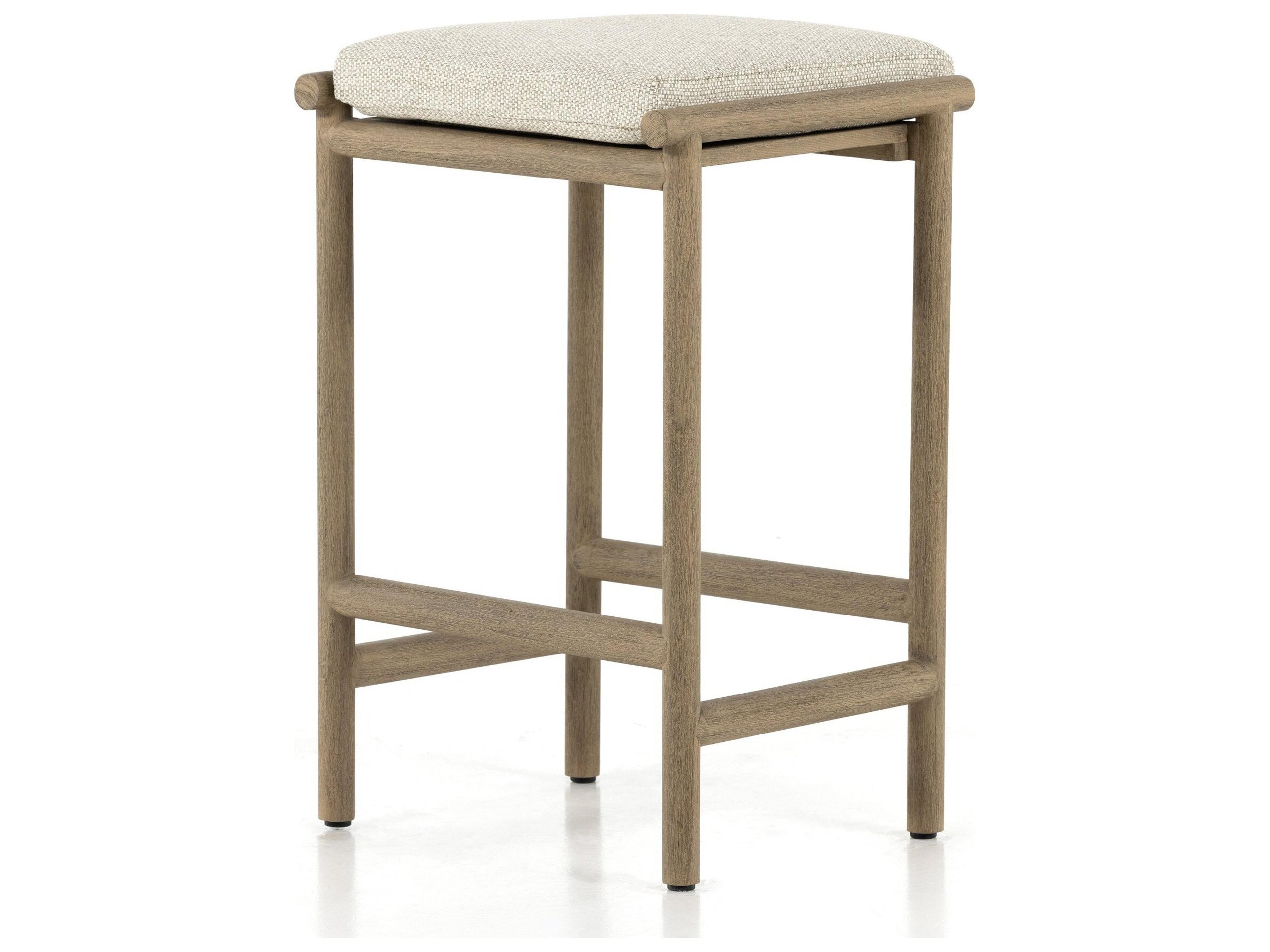 Globetrotter Outdoor Washed Brown Teak Counter Stool with Faye Sand Cushion