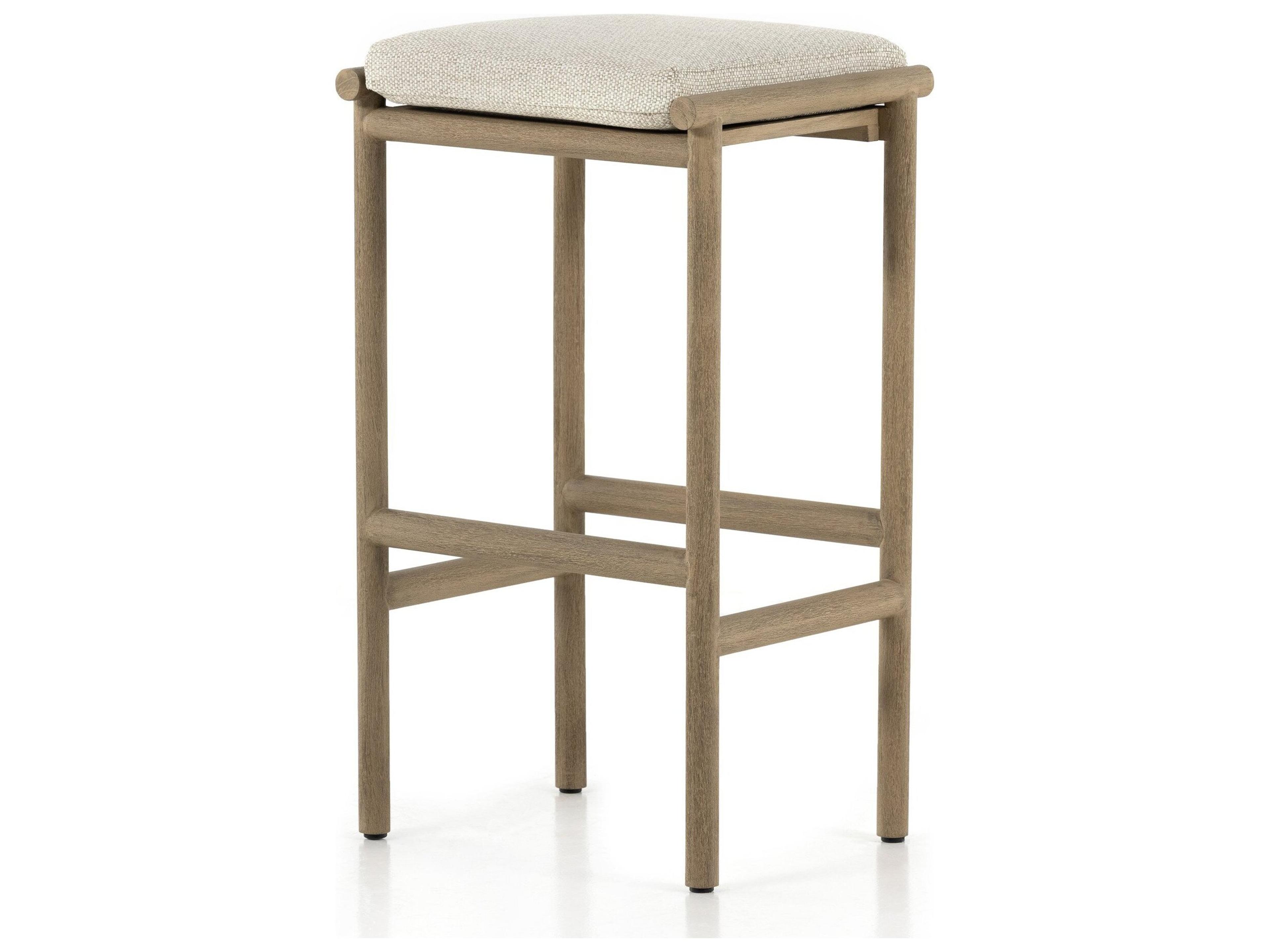 Globetrotter Outdoor Washed Brown Teak Bar Stool with Faye Sand Cushion