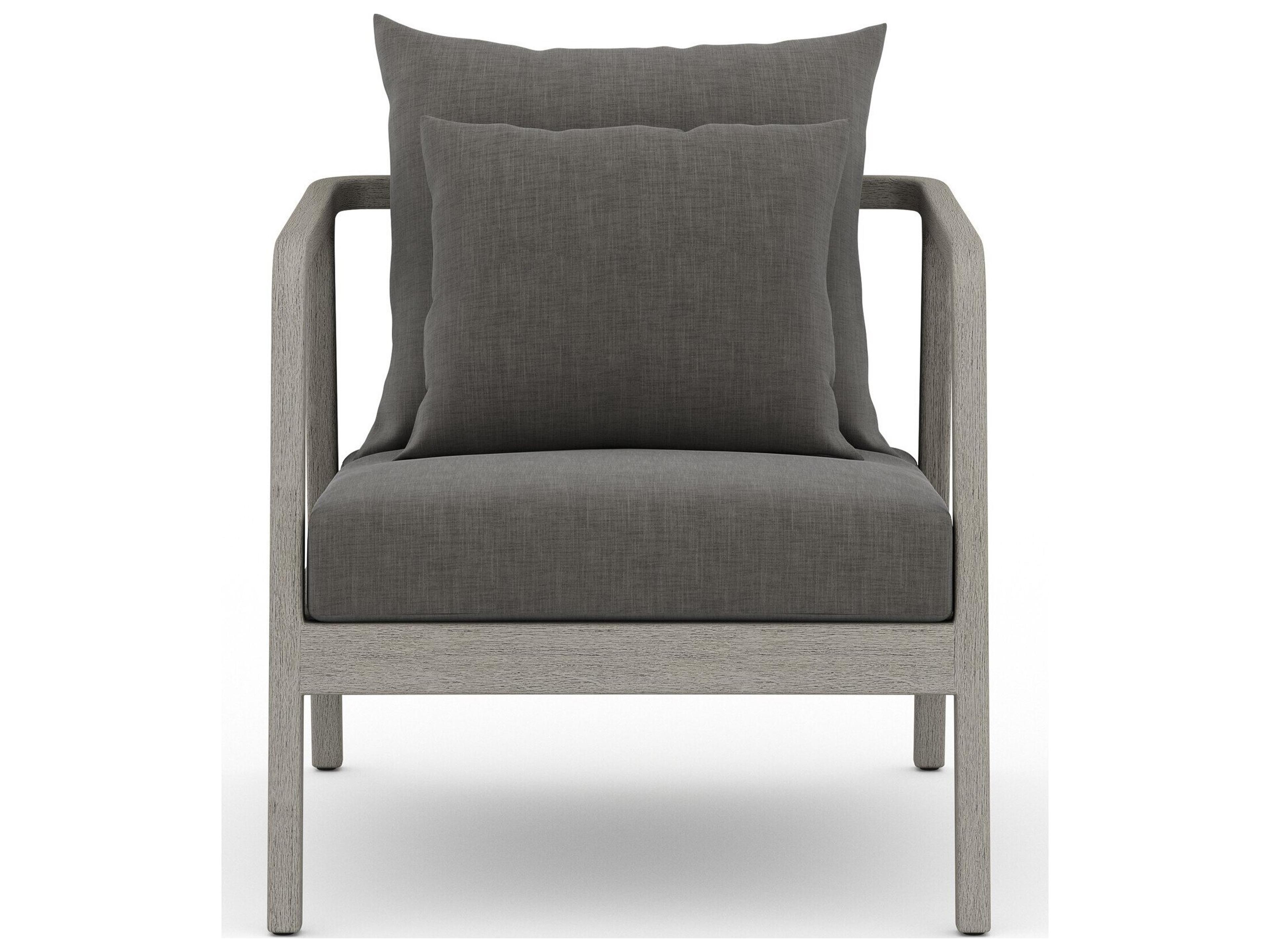 Four Hands Outdoor Solano Weathered Grey Teak / Dark Grey Rope Lounge Chair with Charcoal Cushion